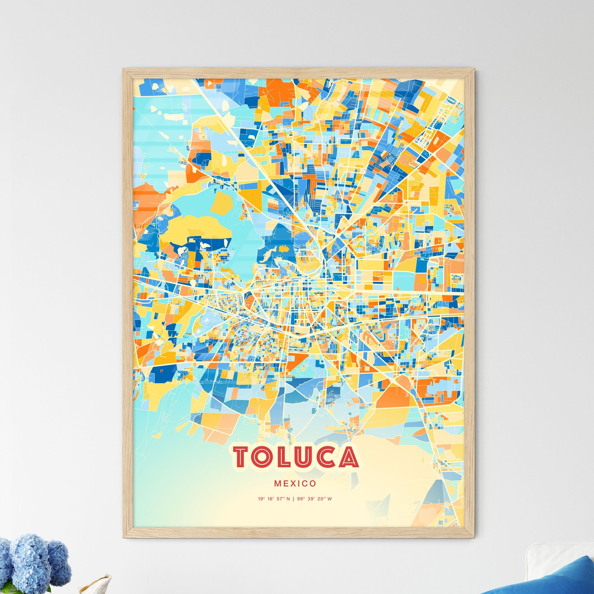 Colorful TOLUCA MEXICO Fine Art Map Blue Orange