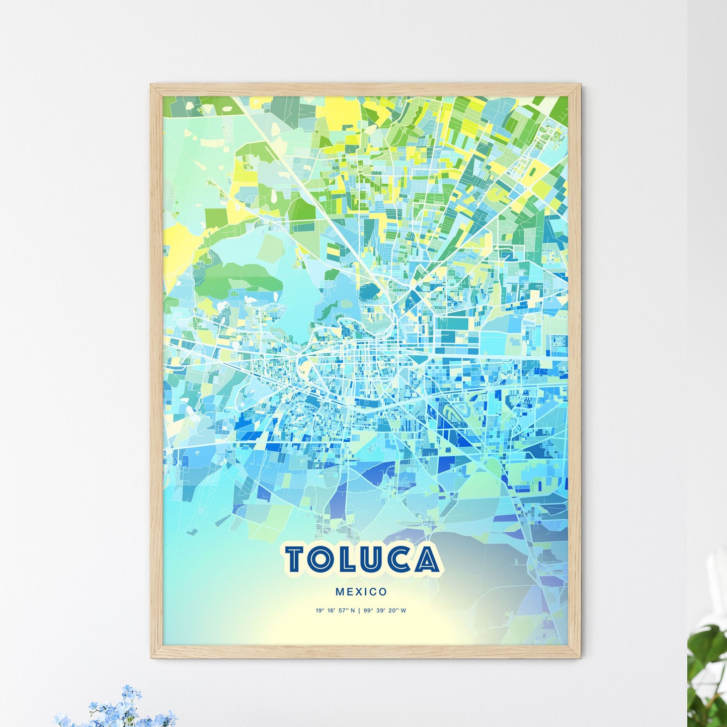 Colorful TOLUCA MEXICO Fine Art Map Cool Blue