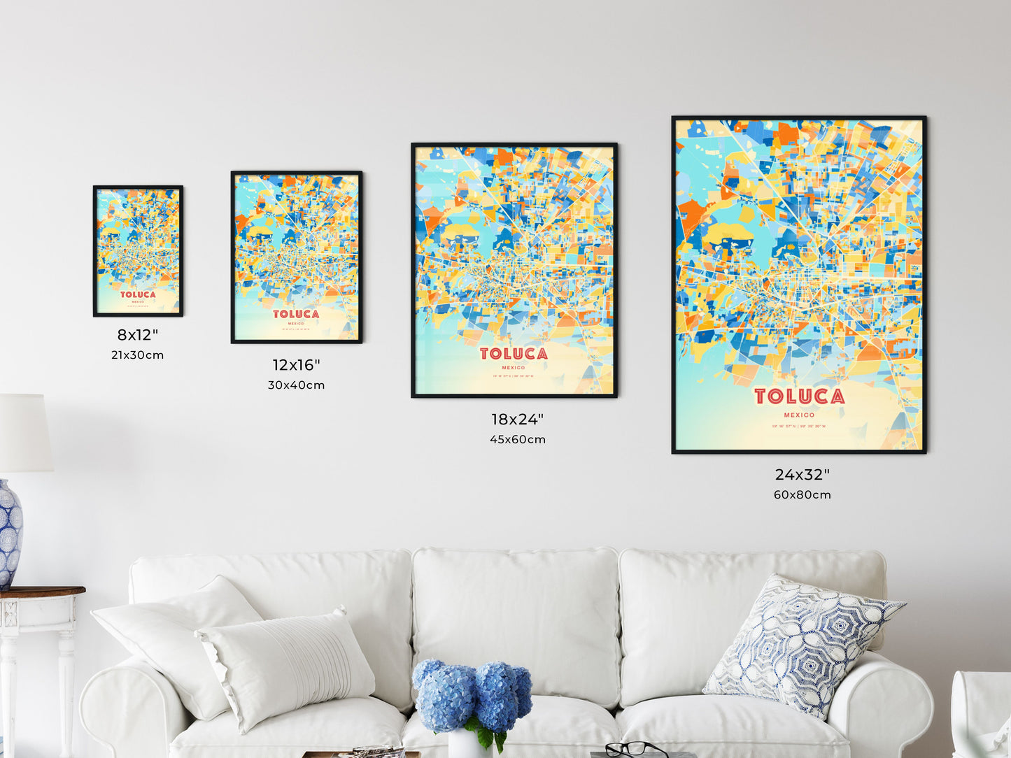 Colorful TOLUCA MEXICO Fine Art Map Blue Orange