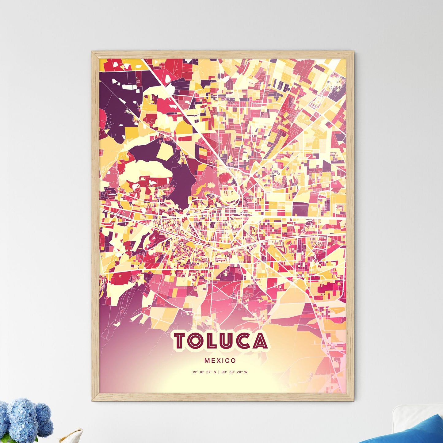 Colorful TOLUCA MEXICO Fine Art Map Hot Red