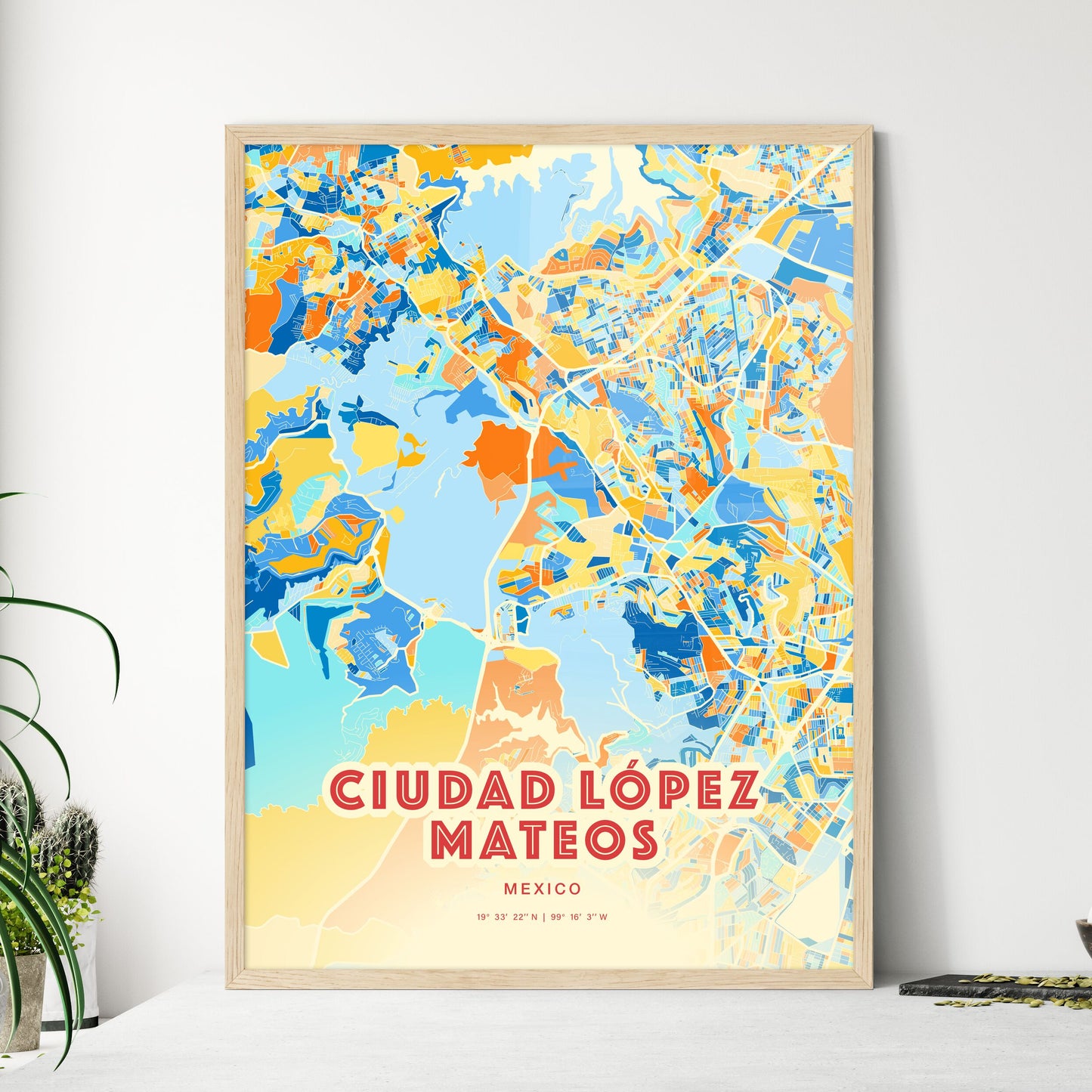 Colorful CIUDAD LÓPEZ MATEOS MEXICO Fine Art Map Blue Orange