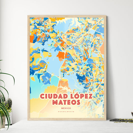 Colorful CIUDAD LÓPEZ MATEOS MEXICO Fine Art Map Blue Orange