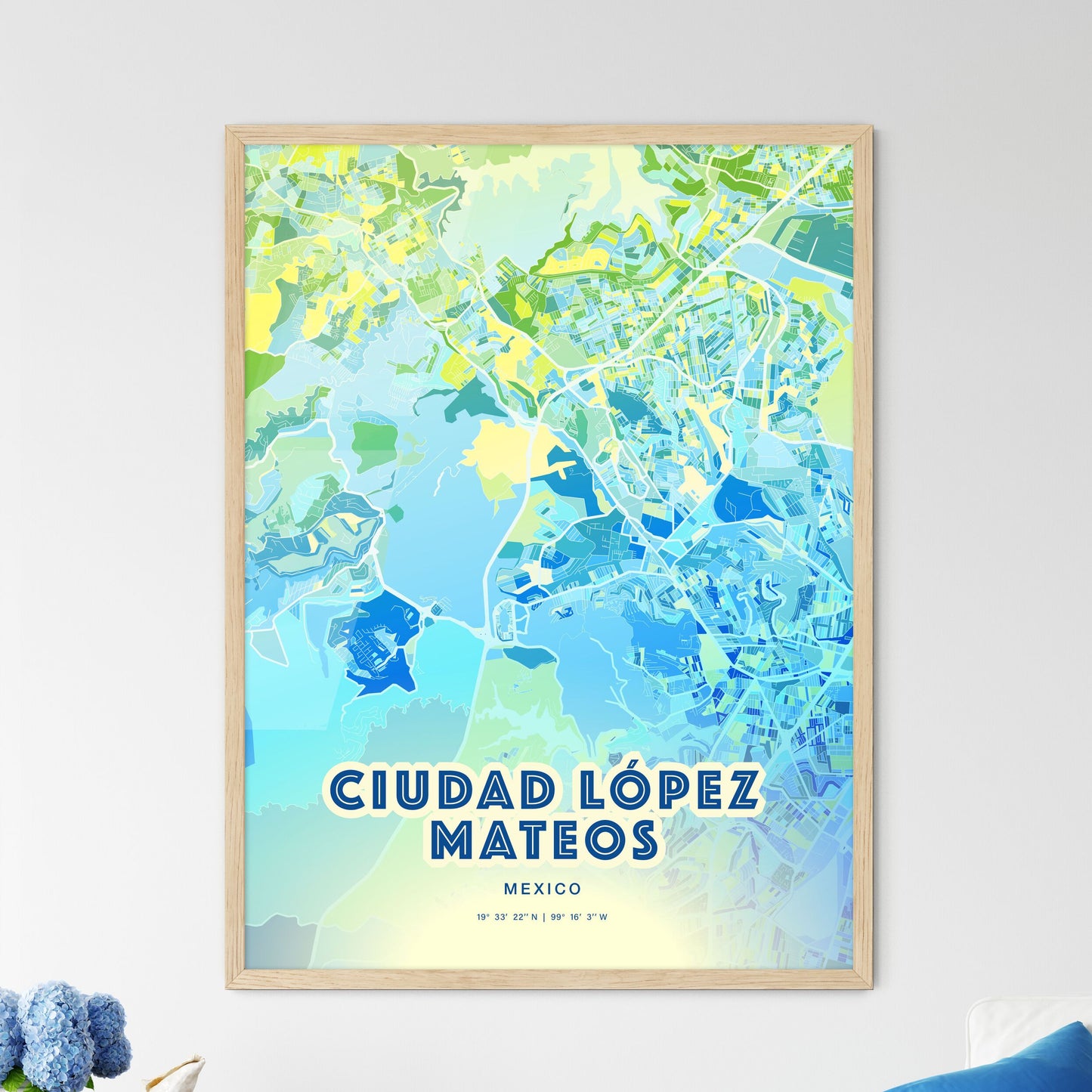 Colorful CIUDAD LÓPEZ MATEOS MEXICO Fine Art Map Cool Blue