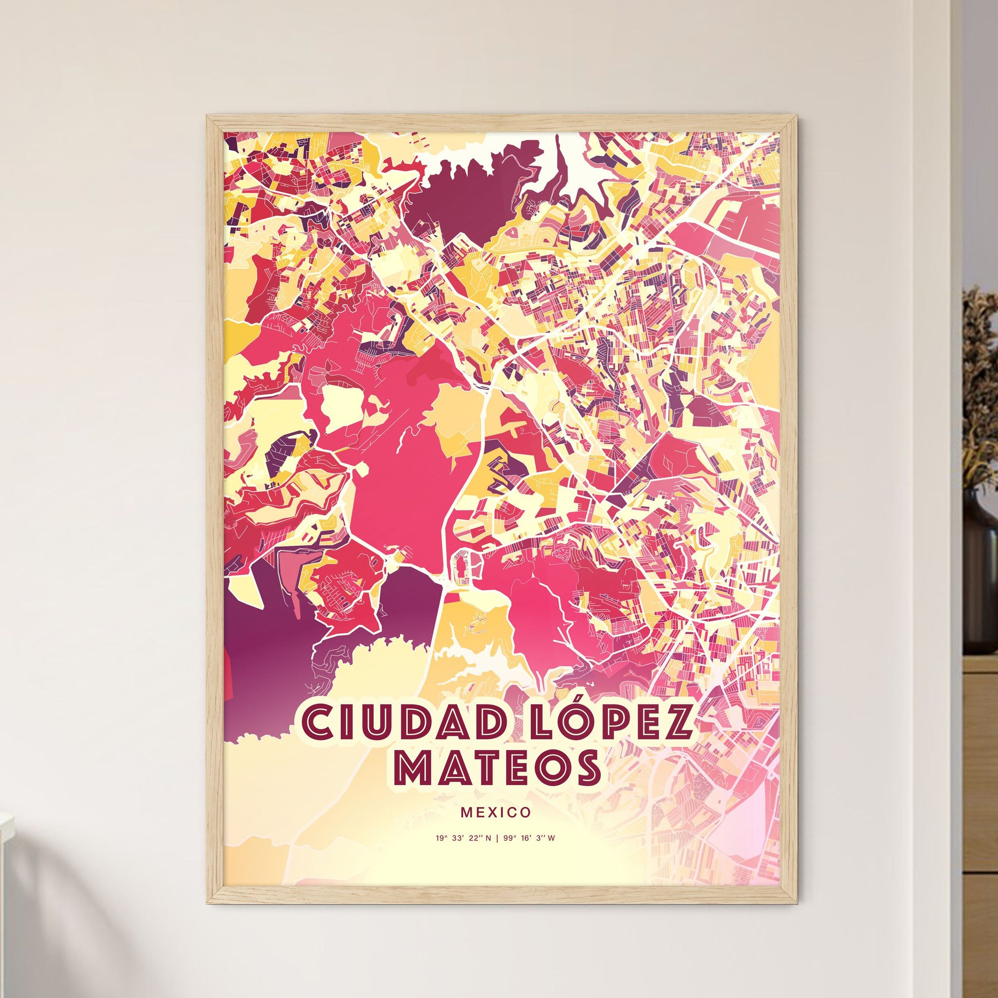 Colorful CIUDAD LÓPEZ MATEOS MEXICO Fine Art Map Hot Red