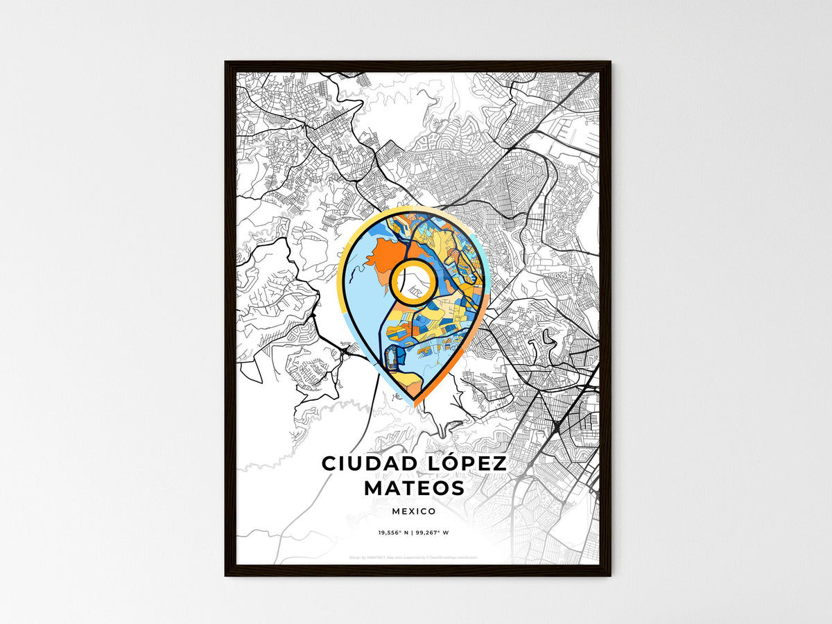 Ciudad López Mateos Mexico wedding art map with pointer icon