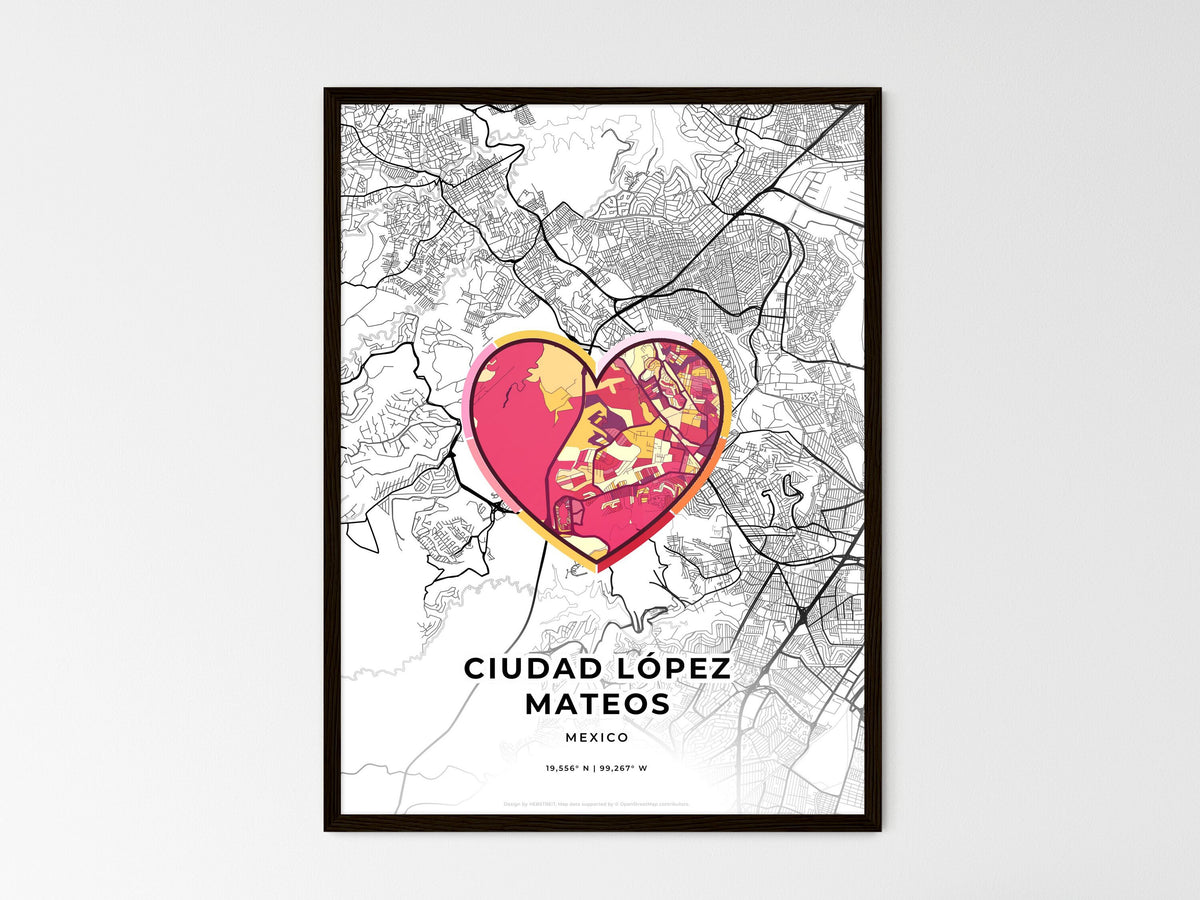 Ciudad López Mateos Mexico wedding art map with heart icon