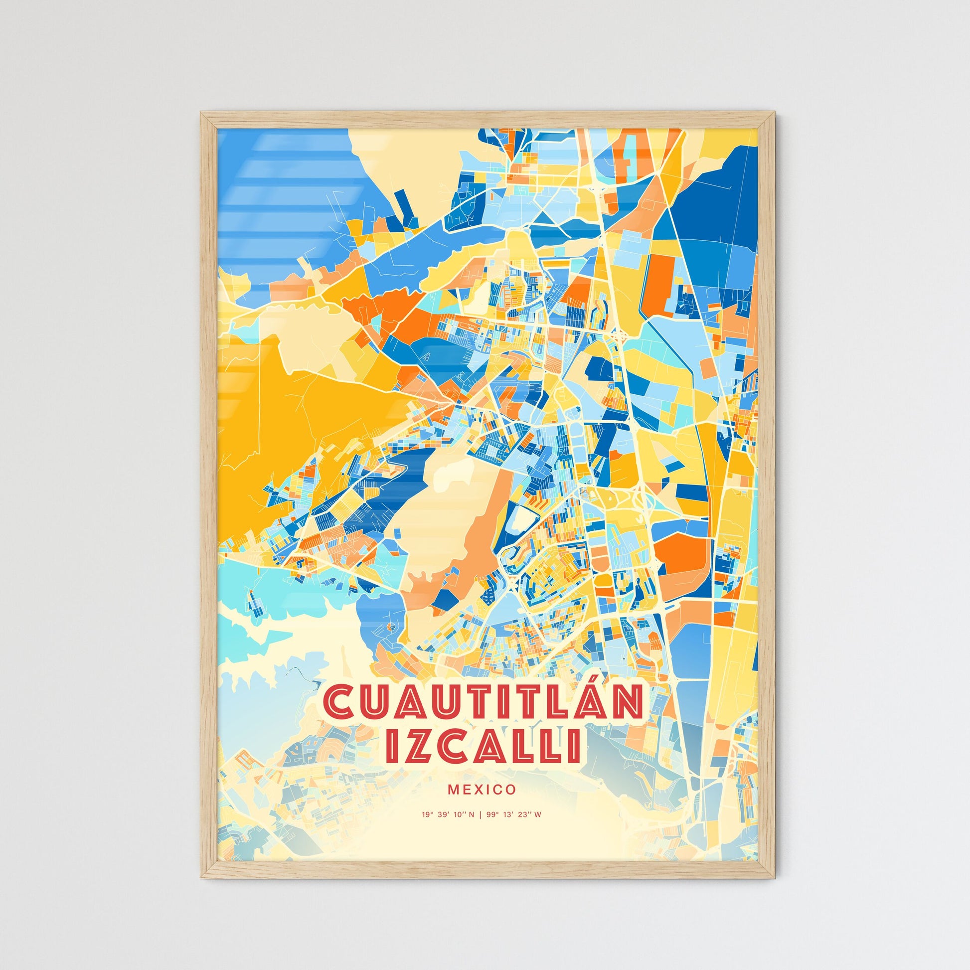 Colorful CUAUTITLÁN IZCALLI MEXICO Fine Art Map Blue Orange