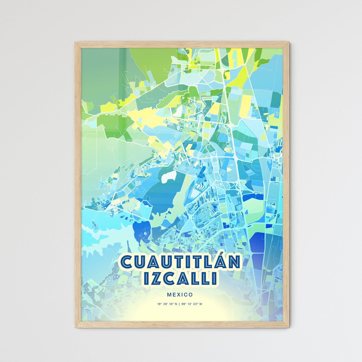 Colorful CUAUTITLÁN IZCALLI MEXICO Fine Art Map Cool Blue