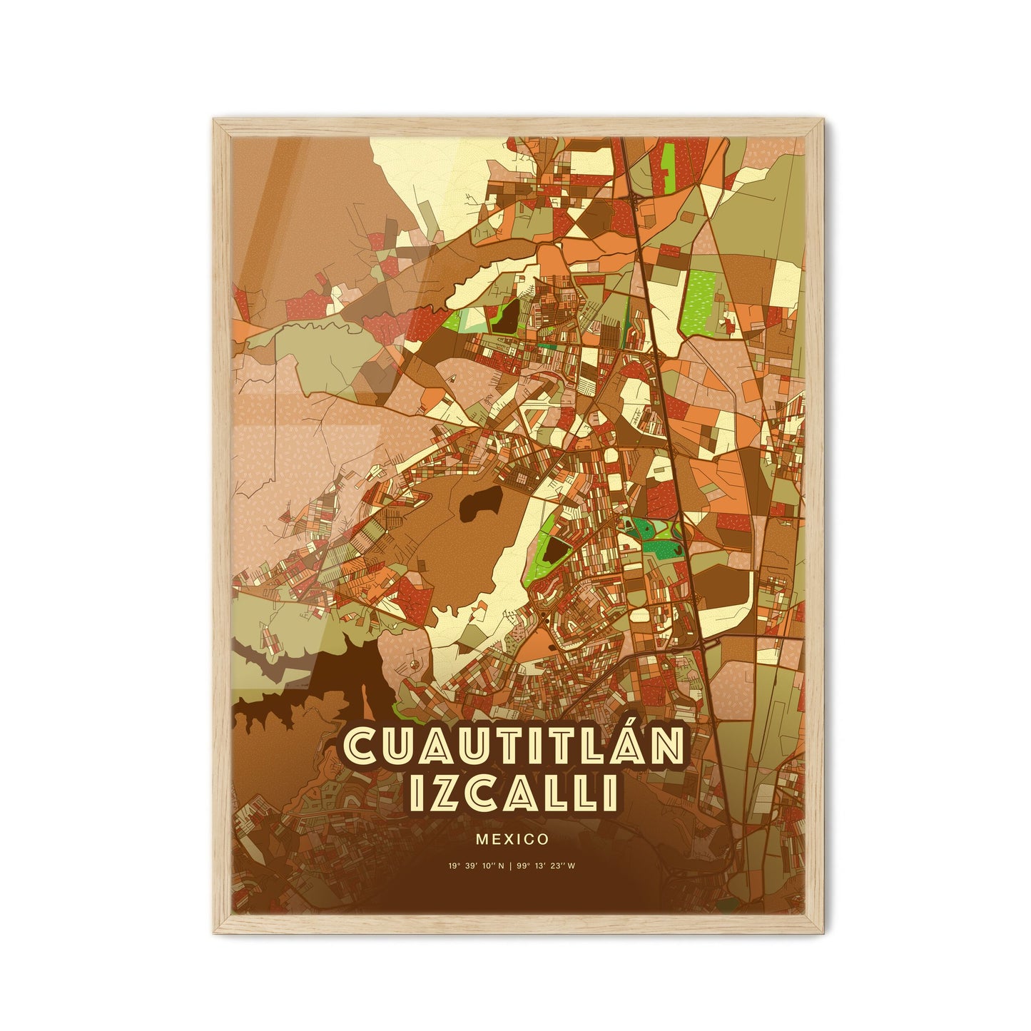 Colorful CUAUTITLÁN IZCALLI MEXICO Fine Art Map Farmhouse