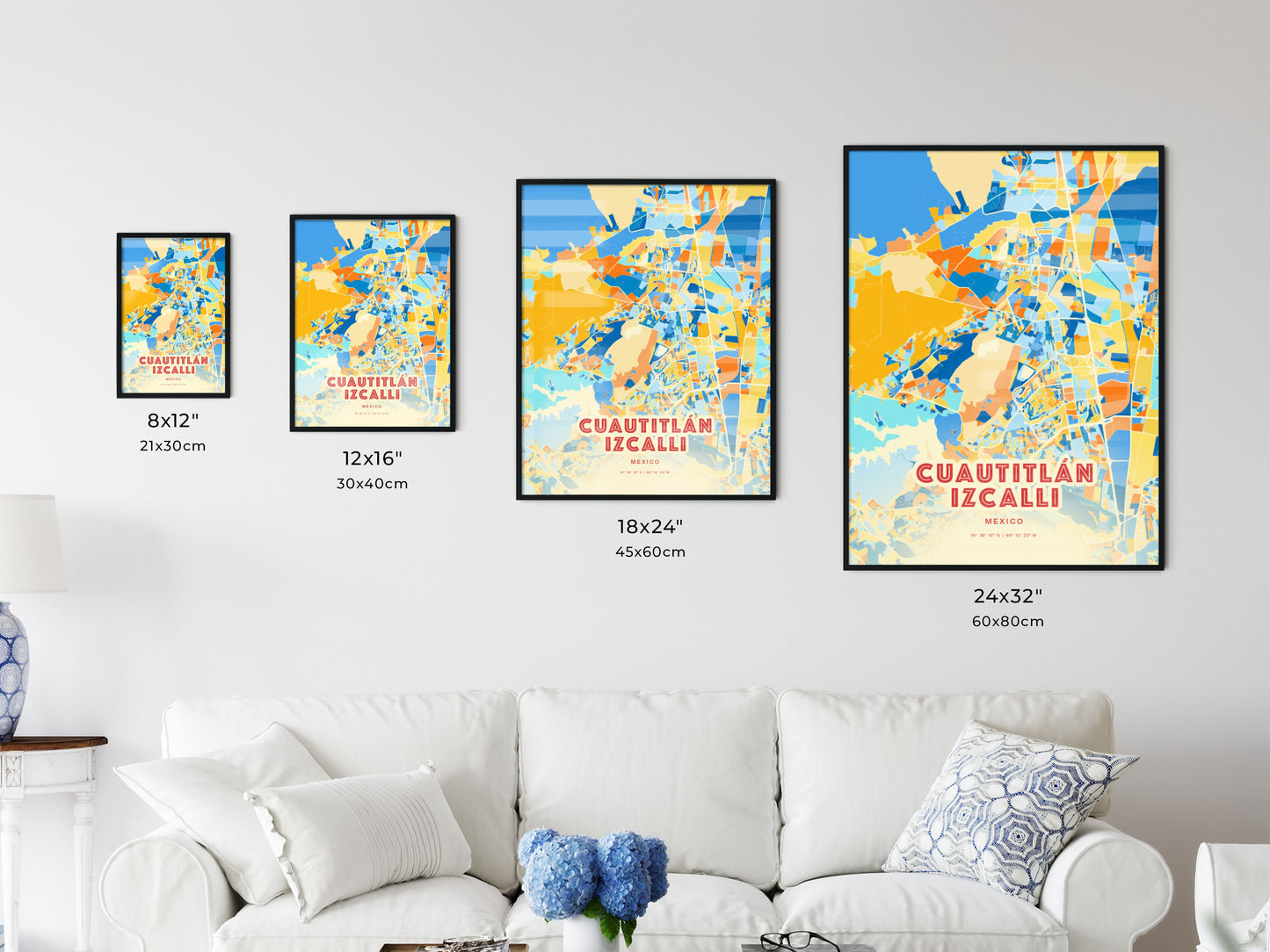 Colorful CUAUTITLÁN IZCALLI MEXICO Fine Art Map Blue Orange