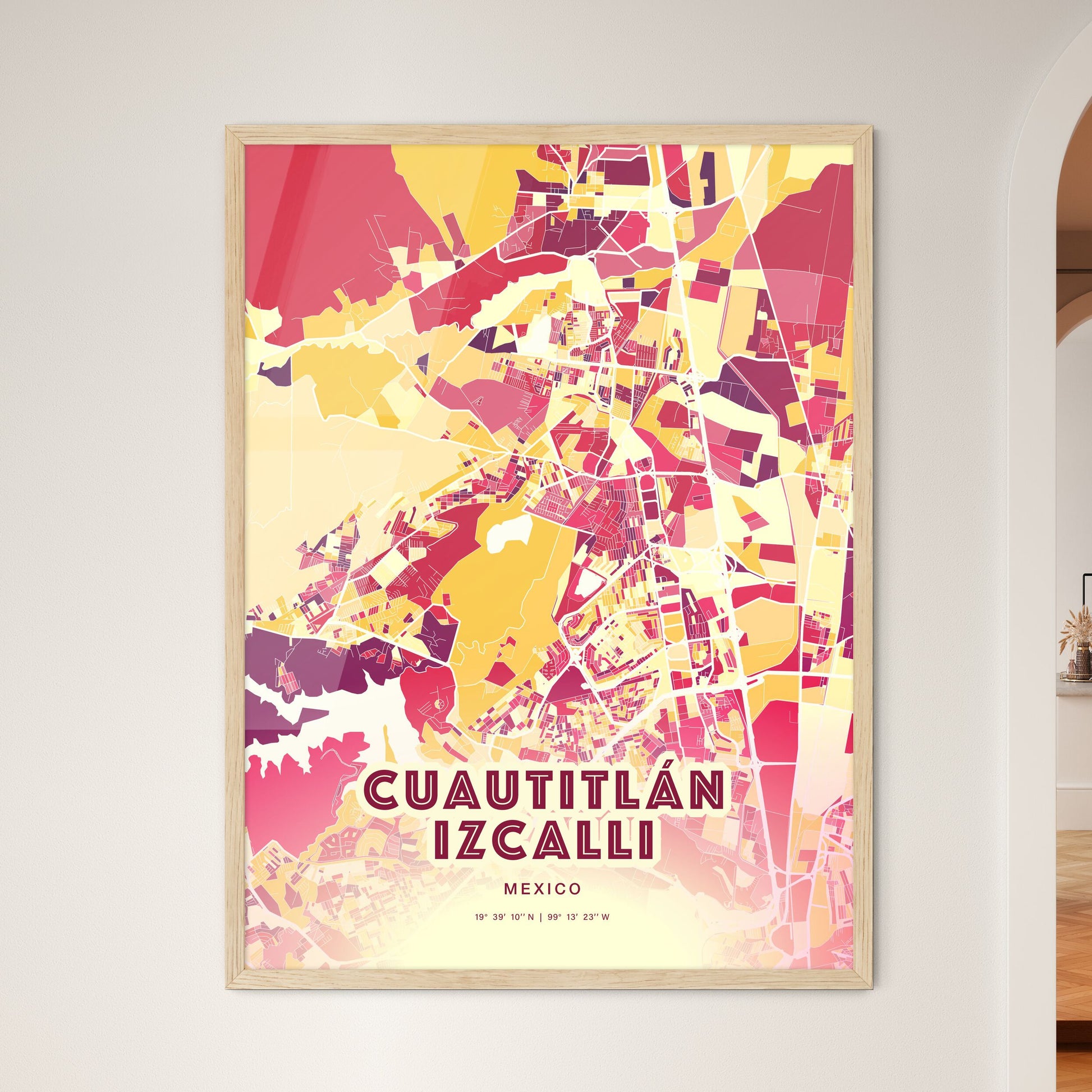 Colorful CUAUTITLÁN IZCALLI MEXICO Fine Art Map Hot Red