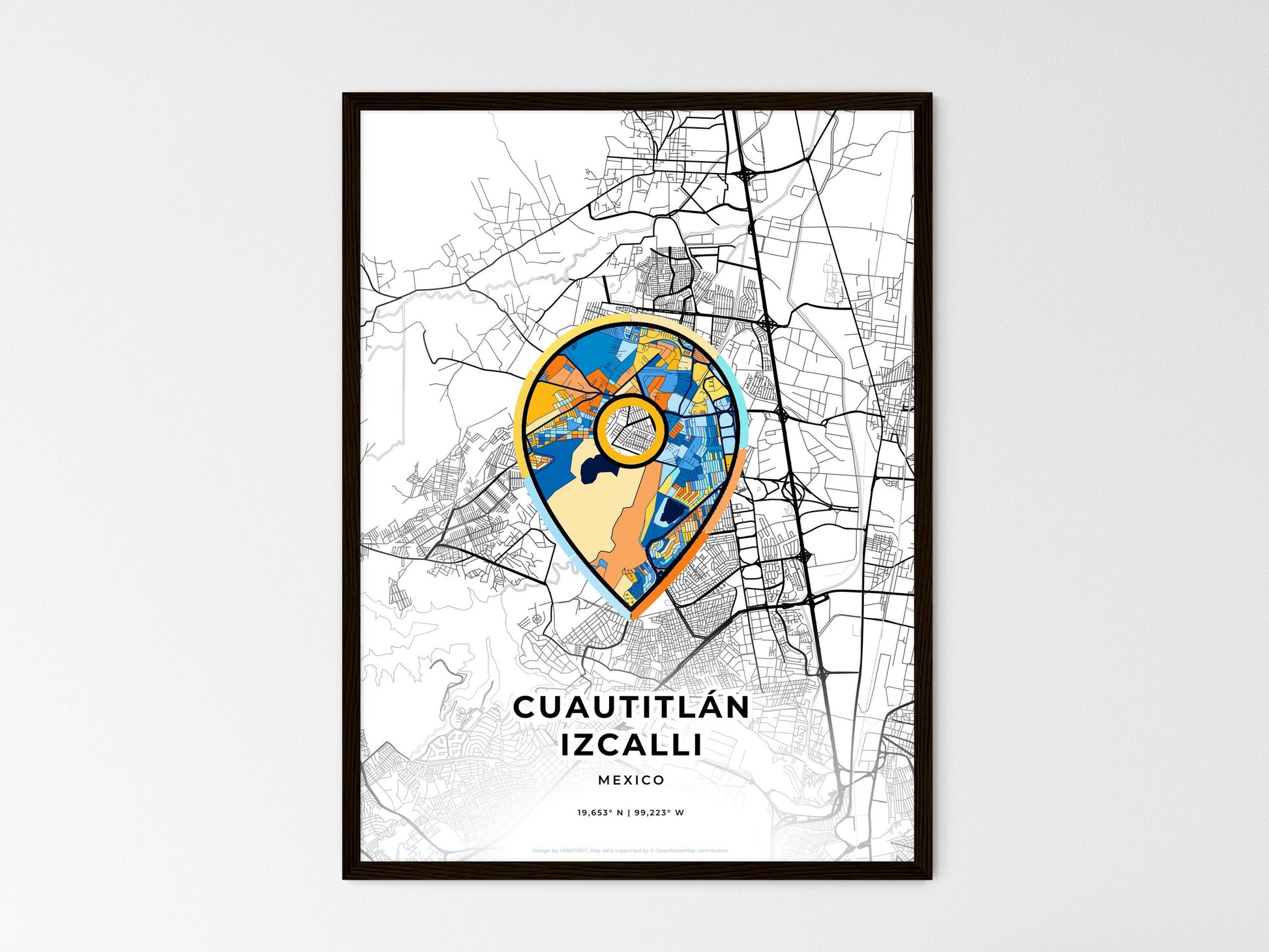 Cuautitlán Izcalli Mexico wedding art map with pointer icon