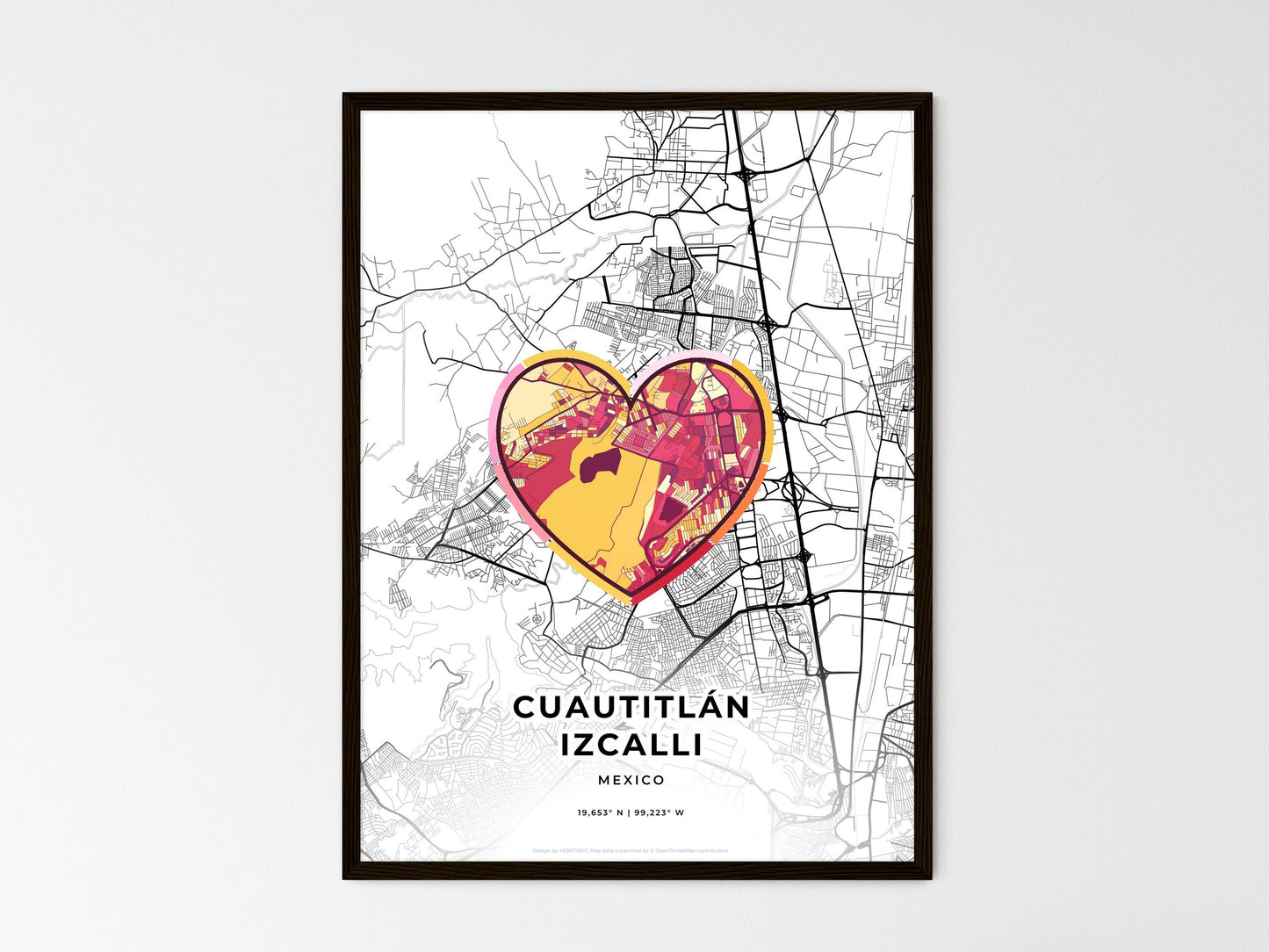 Cuautitlán Izcalli Mexico wedding art map with heart icon