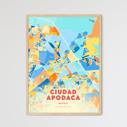 Colorful CIUDAD APODACA MEXICO Fine Art Map Blue Orange