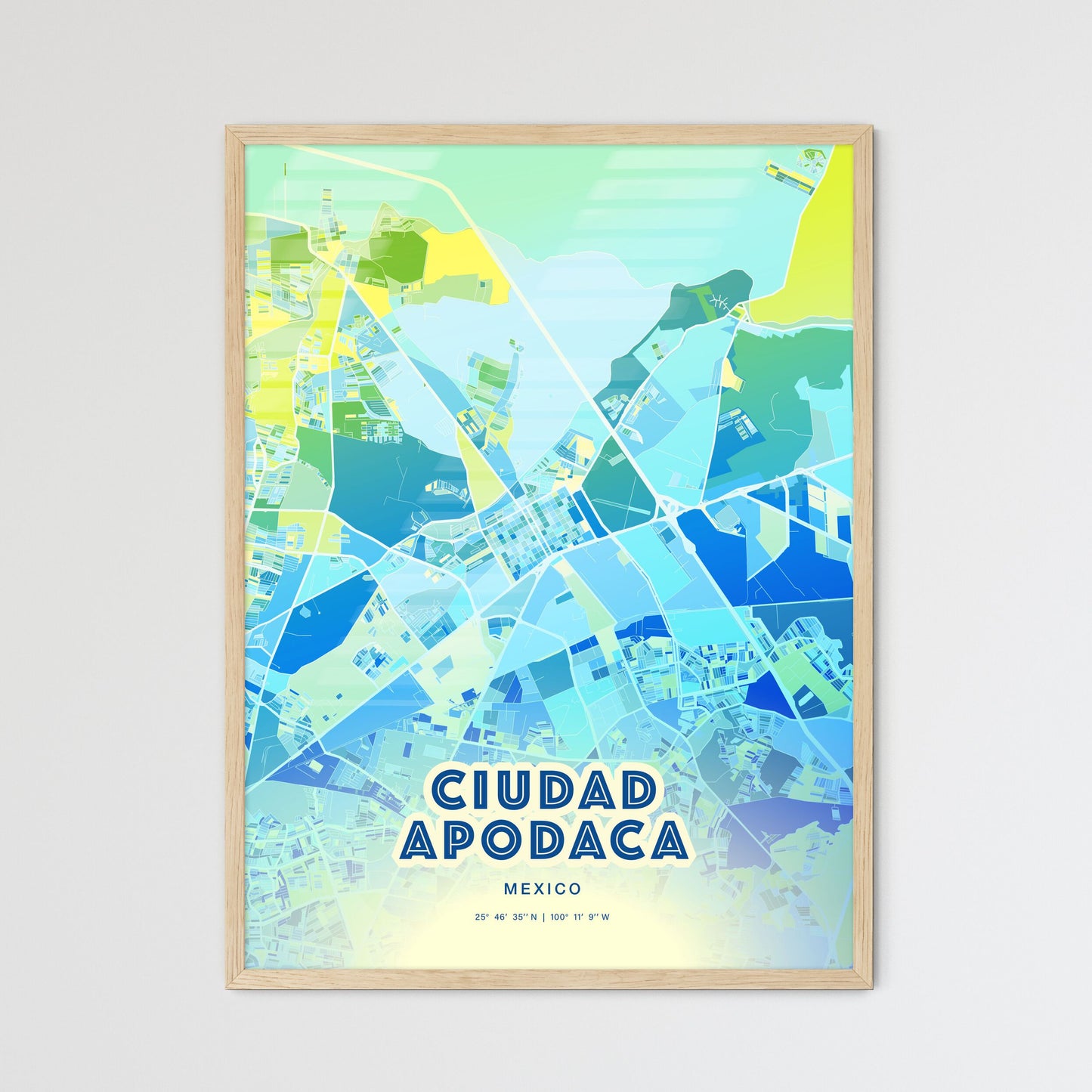 Colorful CIUDAD APODACA MEXICO Fine Art Map Cool Blue