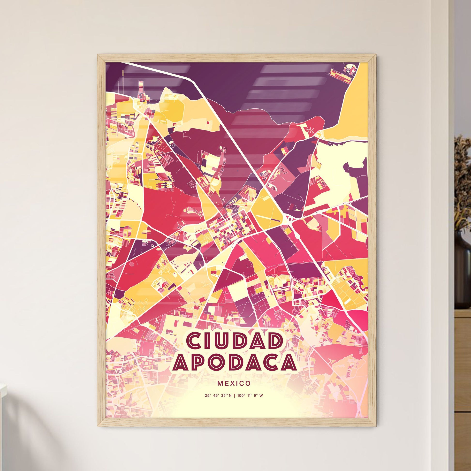 Colorful CIUDAD APODACA MEXICO Fine Art Map Hot Red