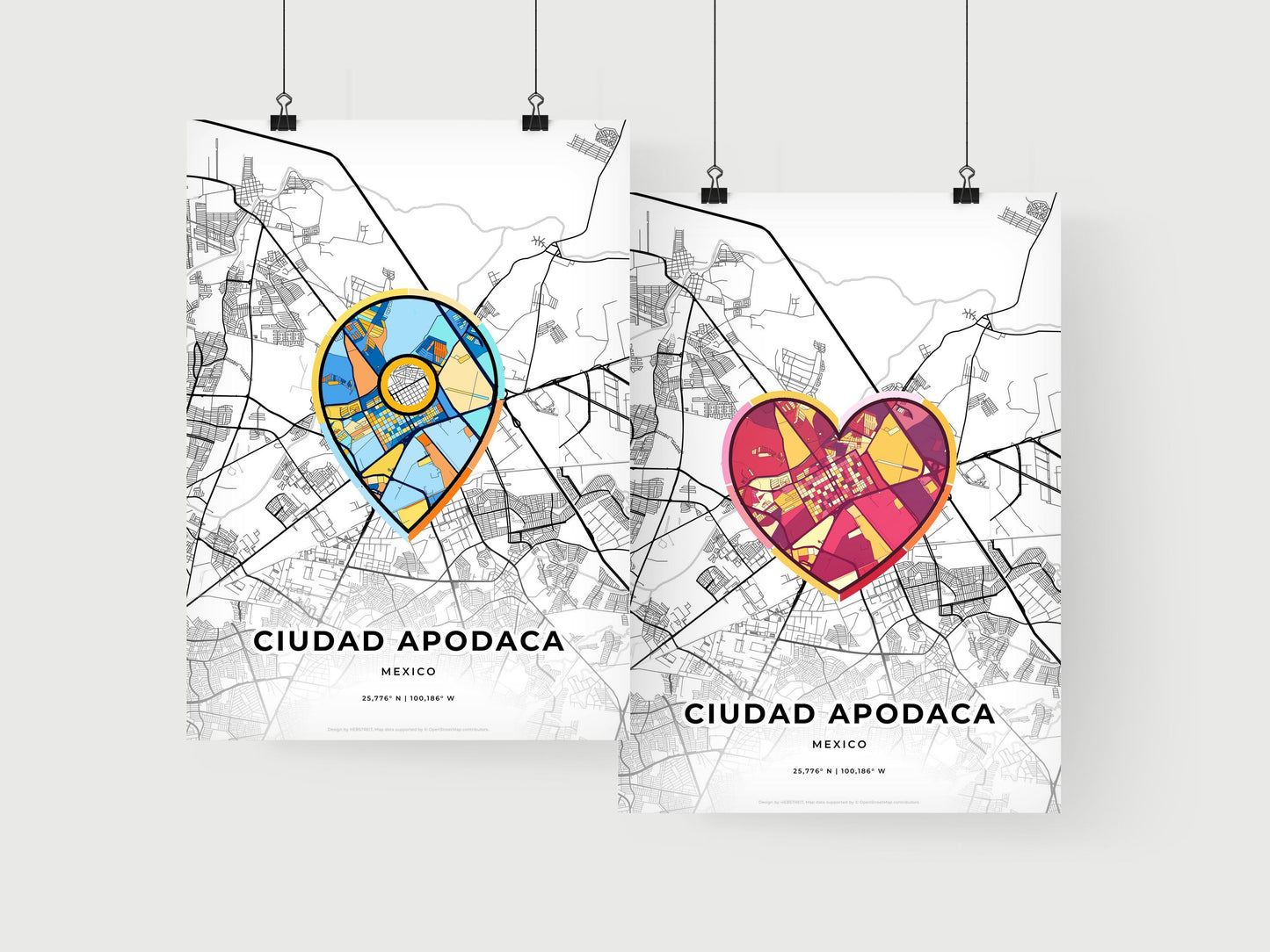 CIUDAD APODACA MEXICO minimal art map with a colorful icon. Where it all began, Couple map gift.