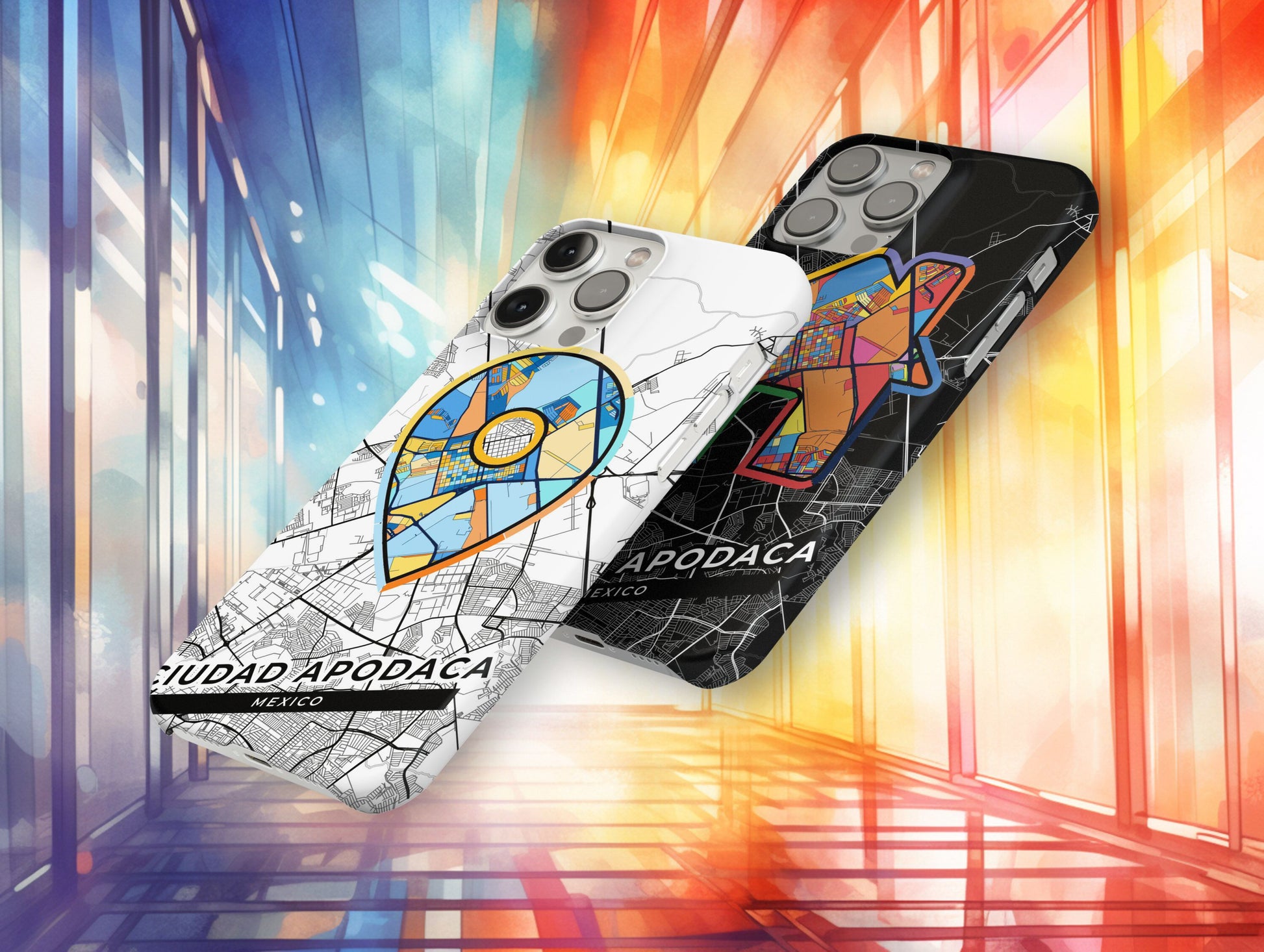 Ciudad Apodaca Mexico slim phone case with colorful icon. Birthday, wedding or housewarming gift. Couple match cases.