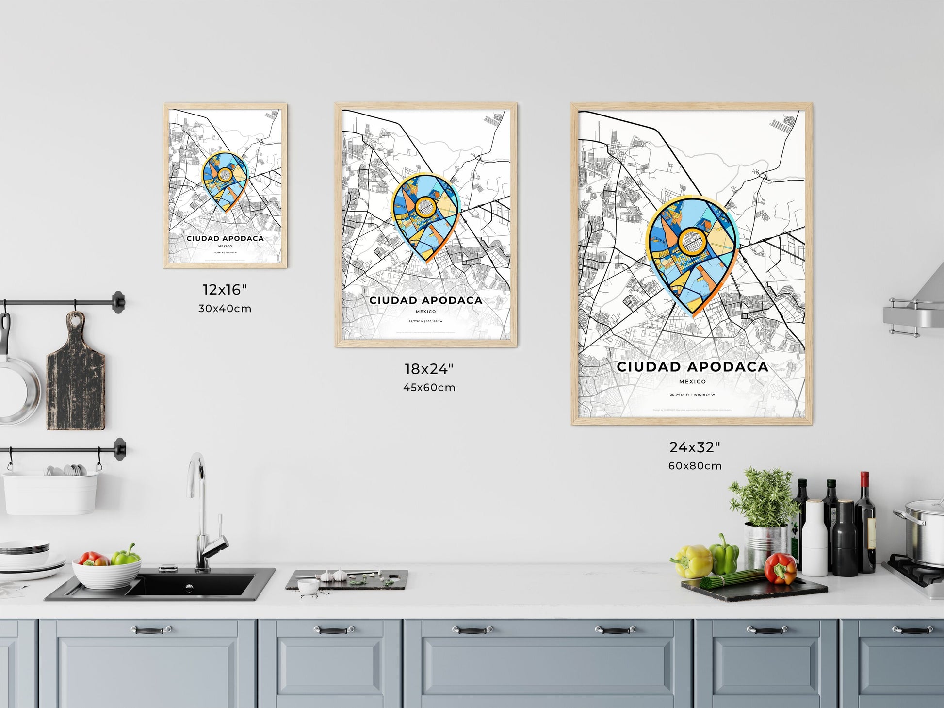 CIUDAD APODACA MEXICO minimal art map with a colorful icon. Where it all began, Couple map gift.