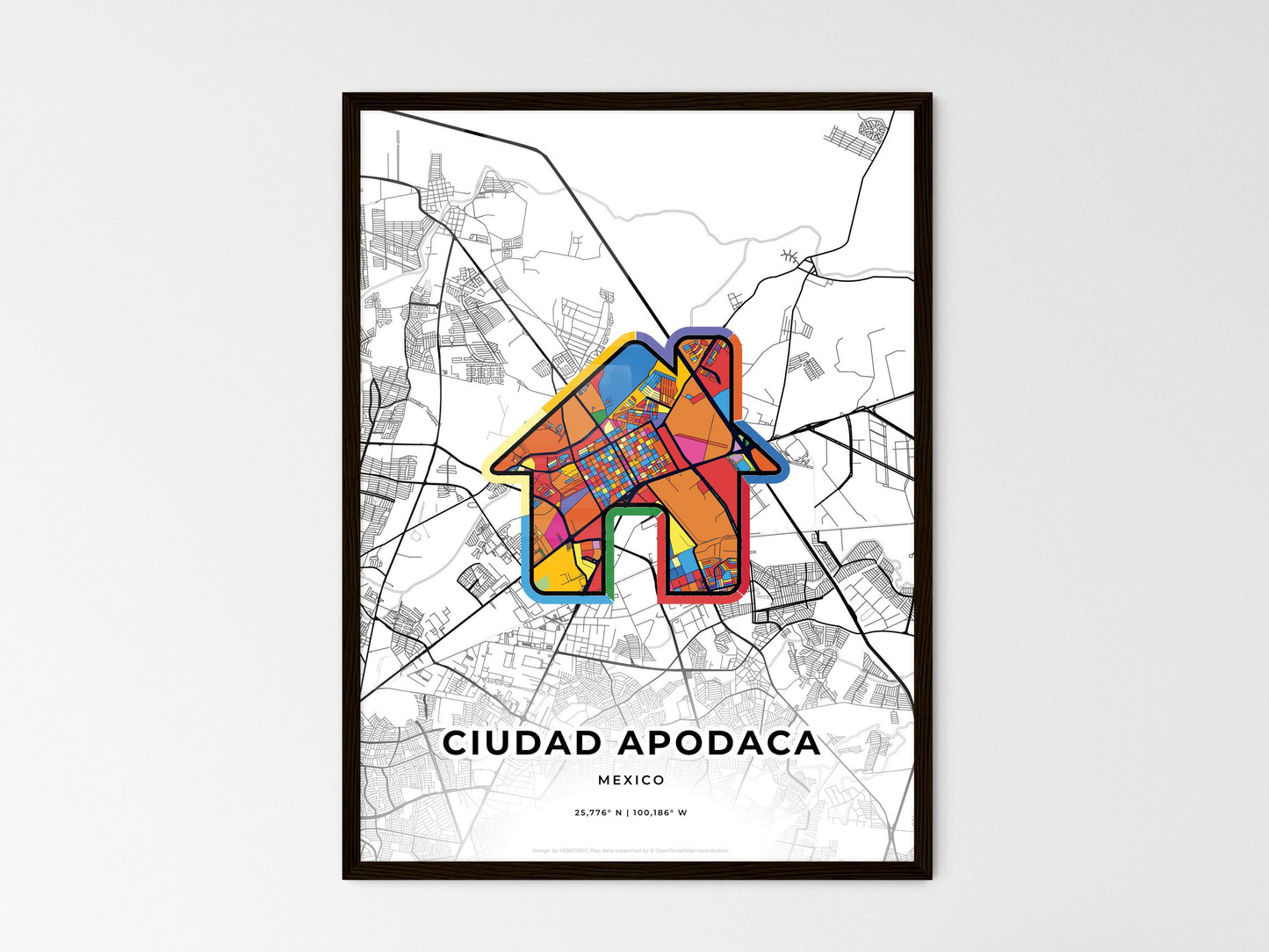 CIUDAD APODACA MEXICO minimal art map with a colorful icon. Where it all began, Couple map gift. Style 3