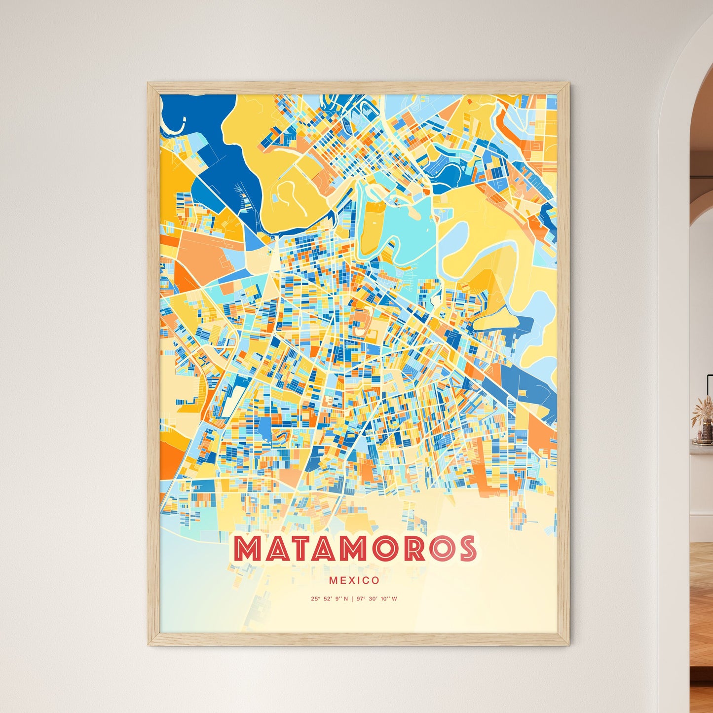 Colorful MATAMOROS MEXICO Fine Art Map Blue Orange