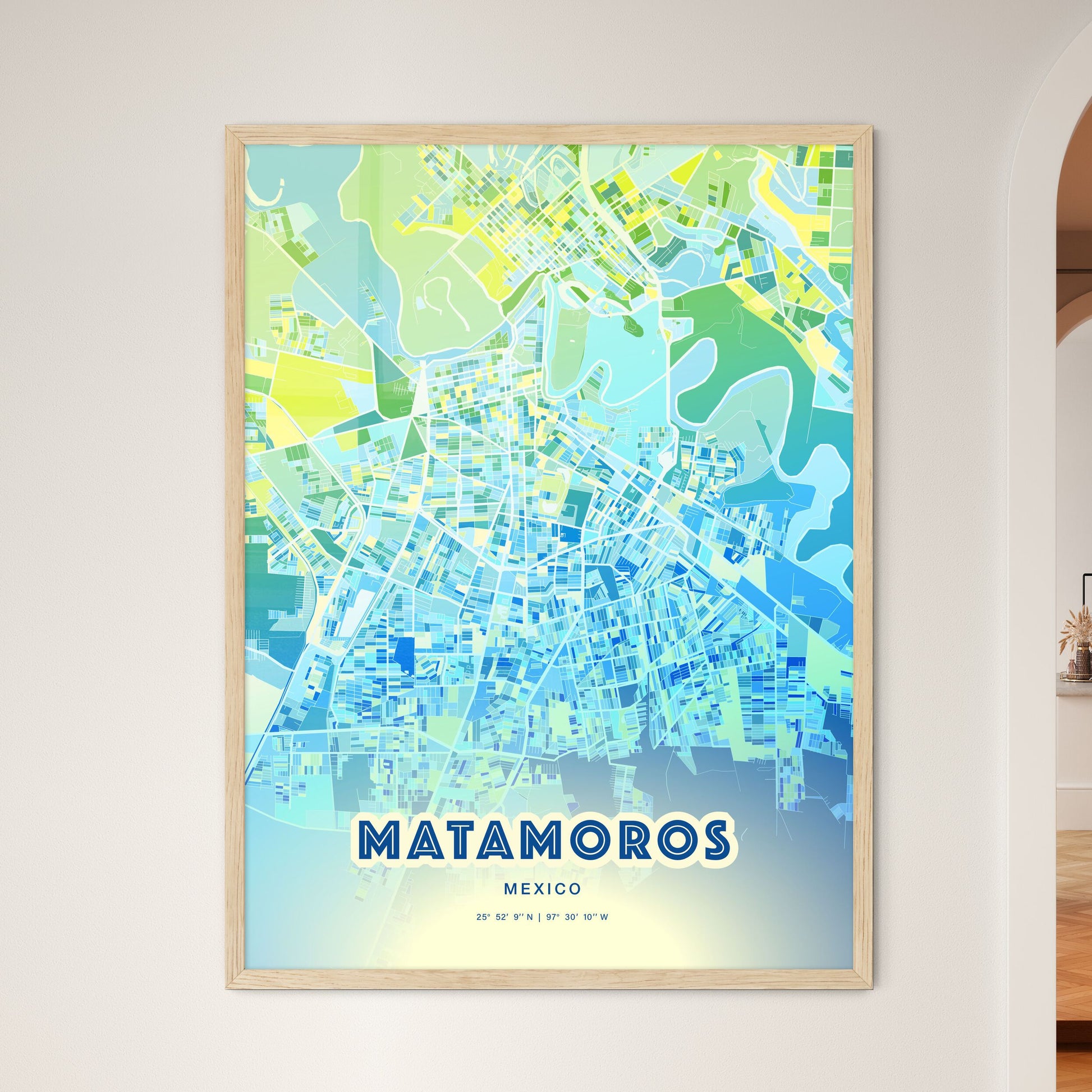 Colorful MATAMOROS MEXICO Fine Art Map Cool Blue