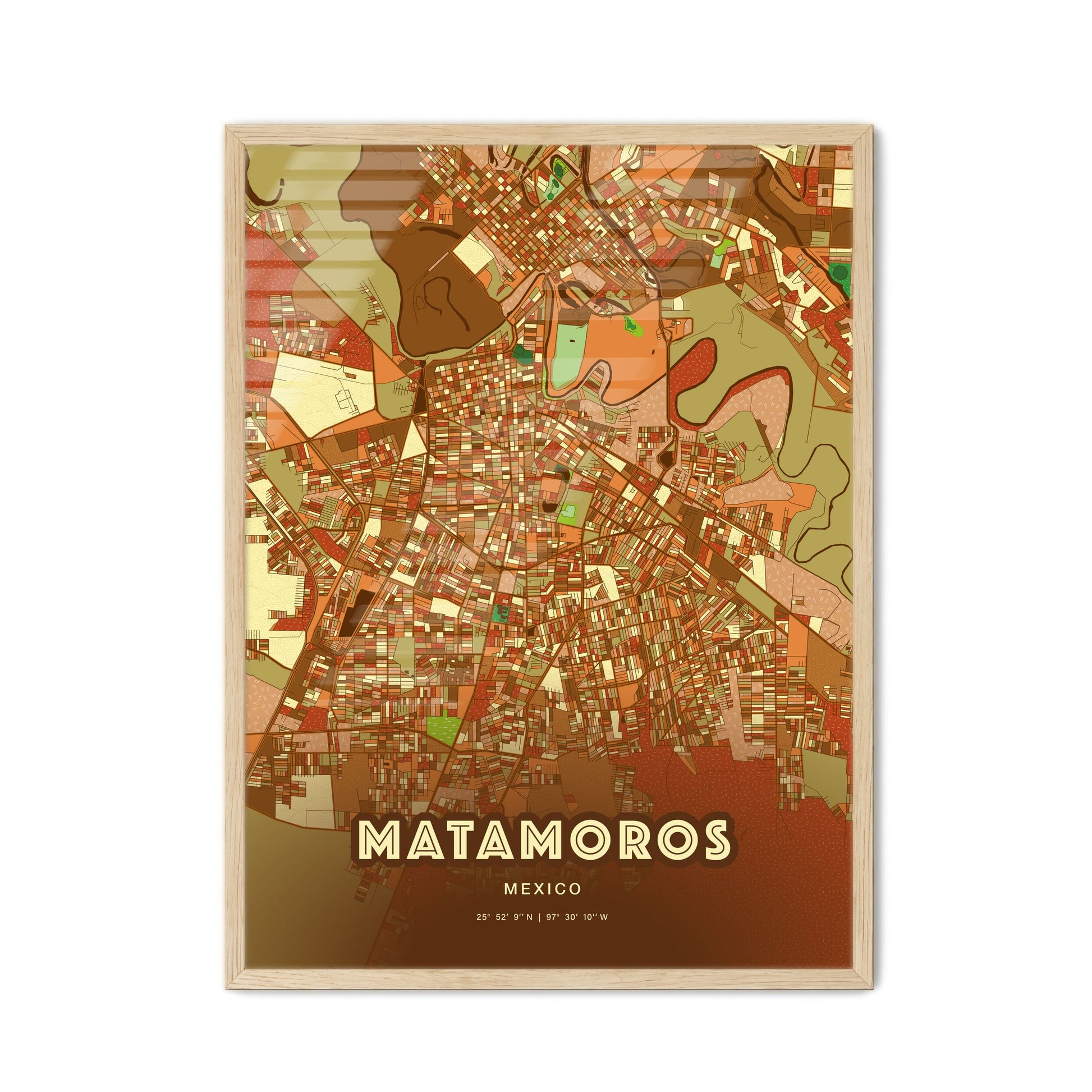 Colorful MATAMOROS MEXICO Fine Art Map Farmhouse