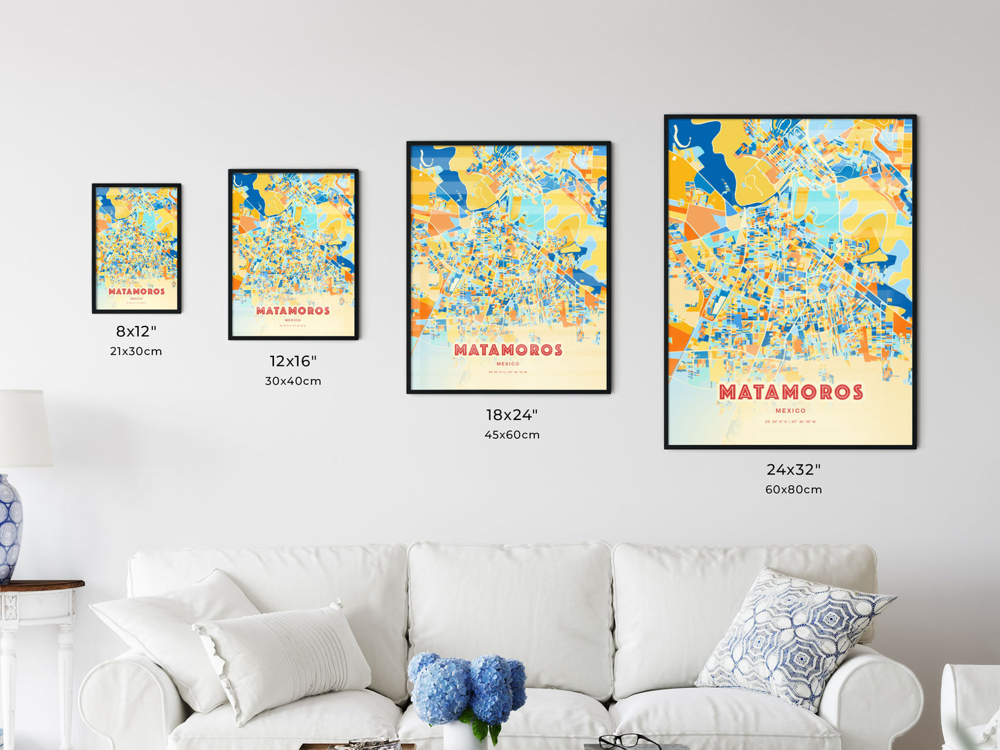 Colorful MATAMOROS MEXICO Fine Art Map Blue Orange