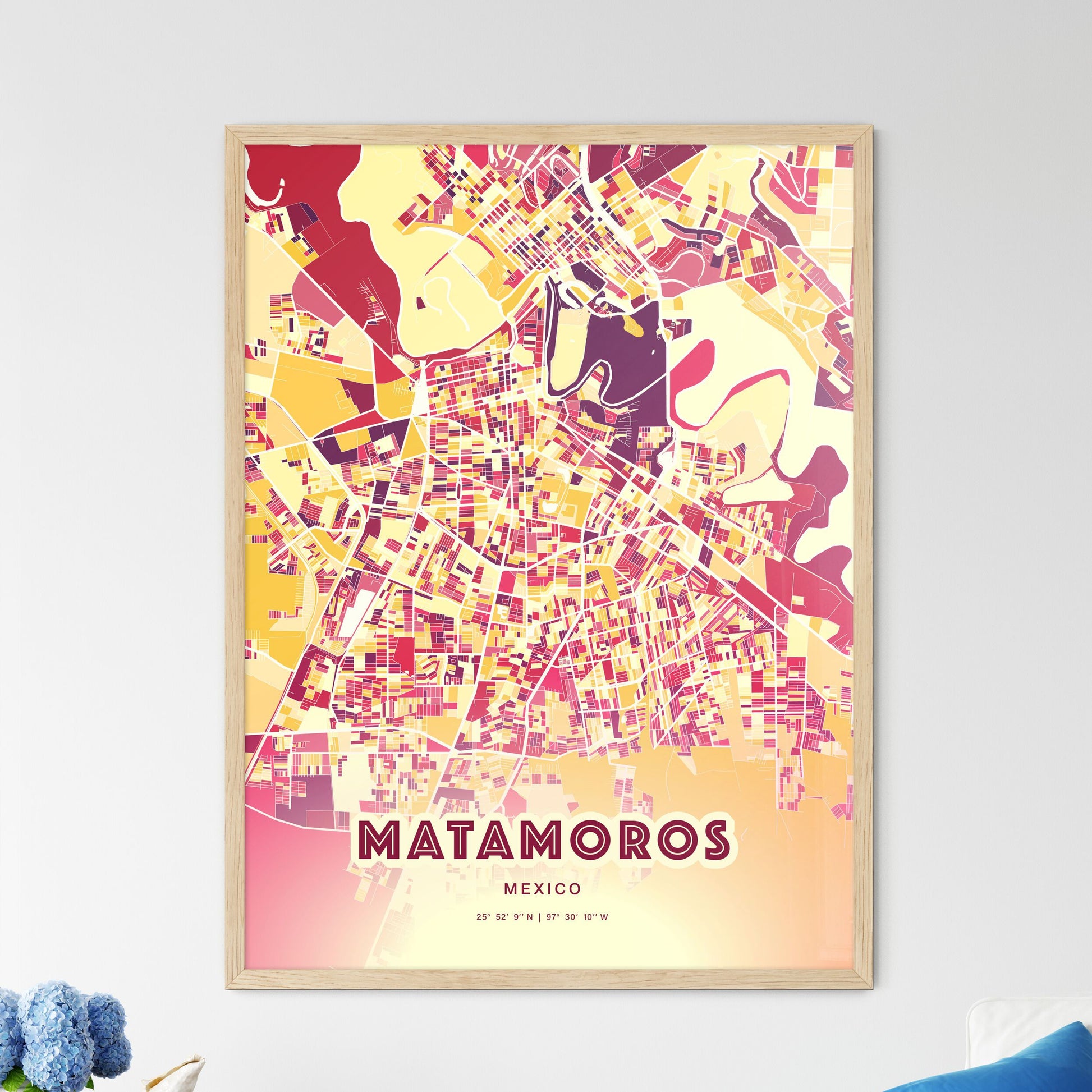 Colorful MATAMOROS MEXICO Fine Art Map Hot Red