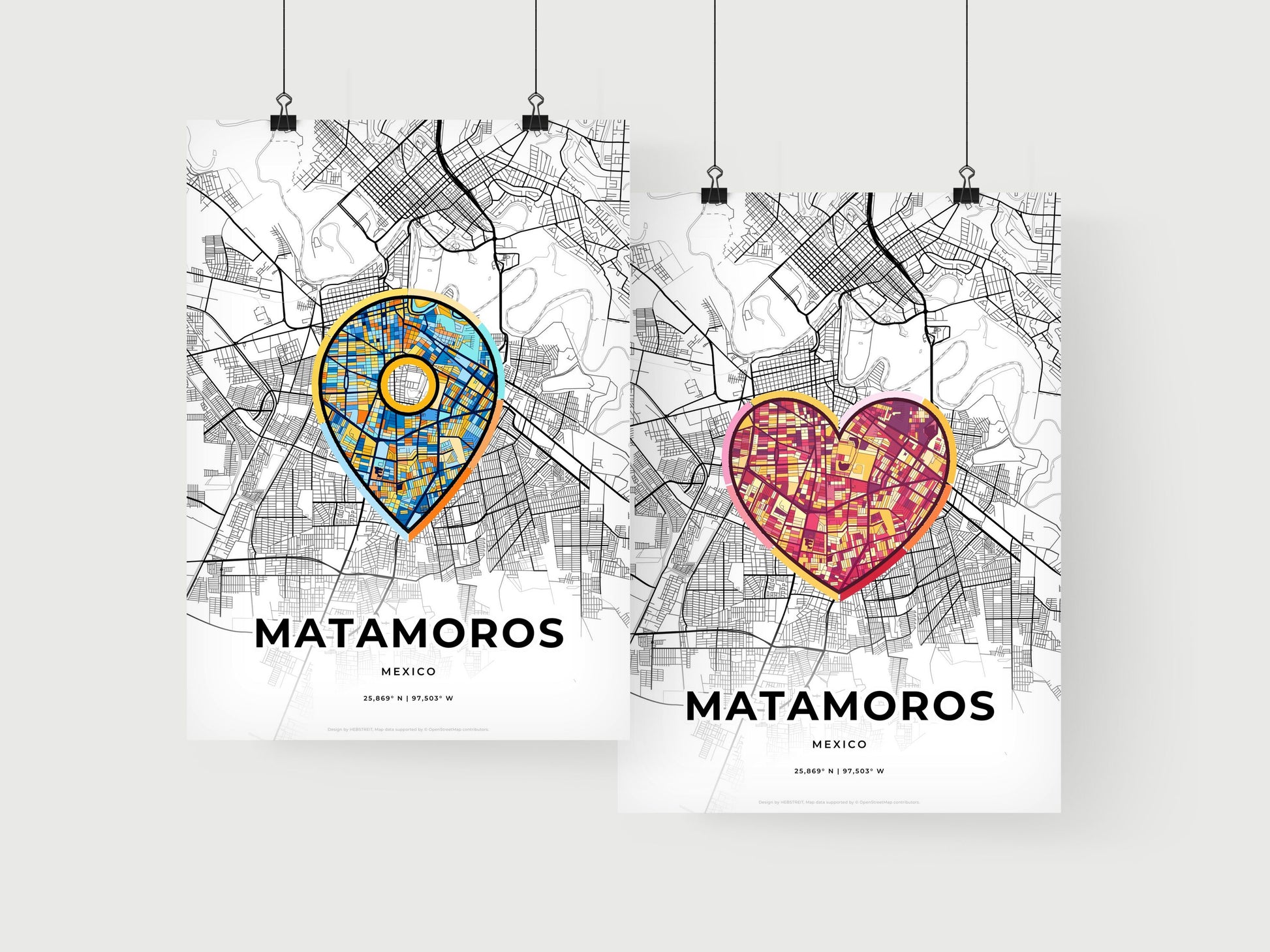 MATAMOROS MEXICO minimal art map with a colorful icon. Where it all began, Couple map gift.