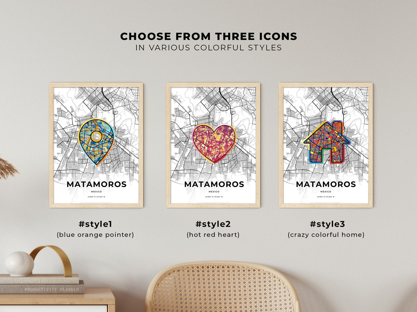 MATAMOROS MEXICO minimal art map with a colorful icon. Where it all began, Couple map gift.