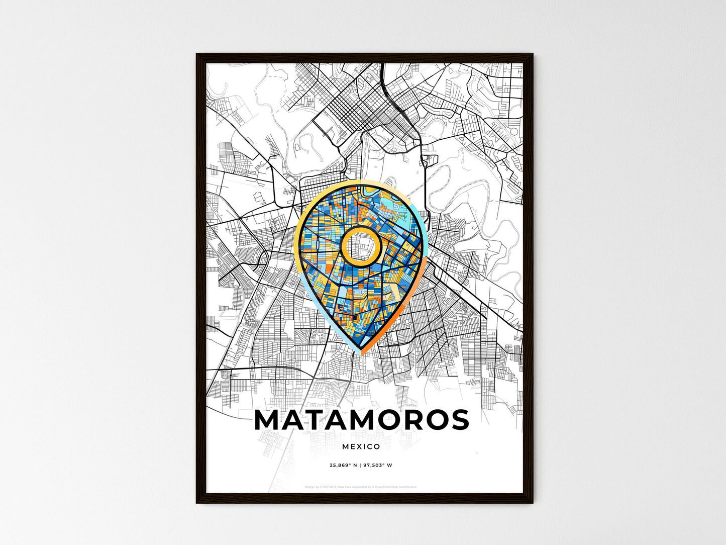 MATAMOROS MEXICO minimal art map with a colorful icon. Where it all began, Couple map gift. Style 1