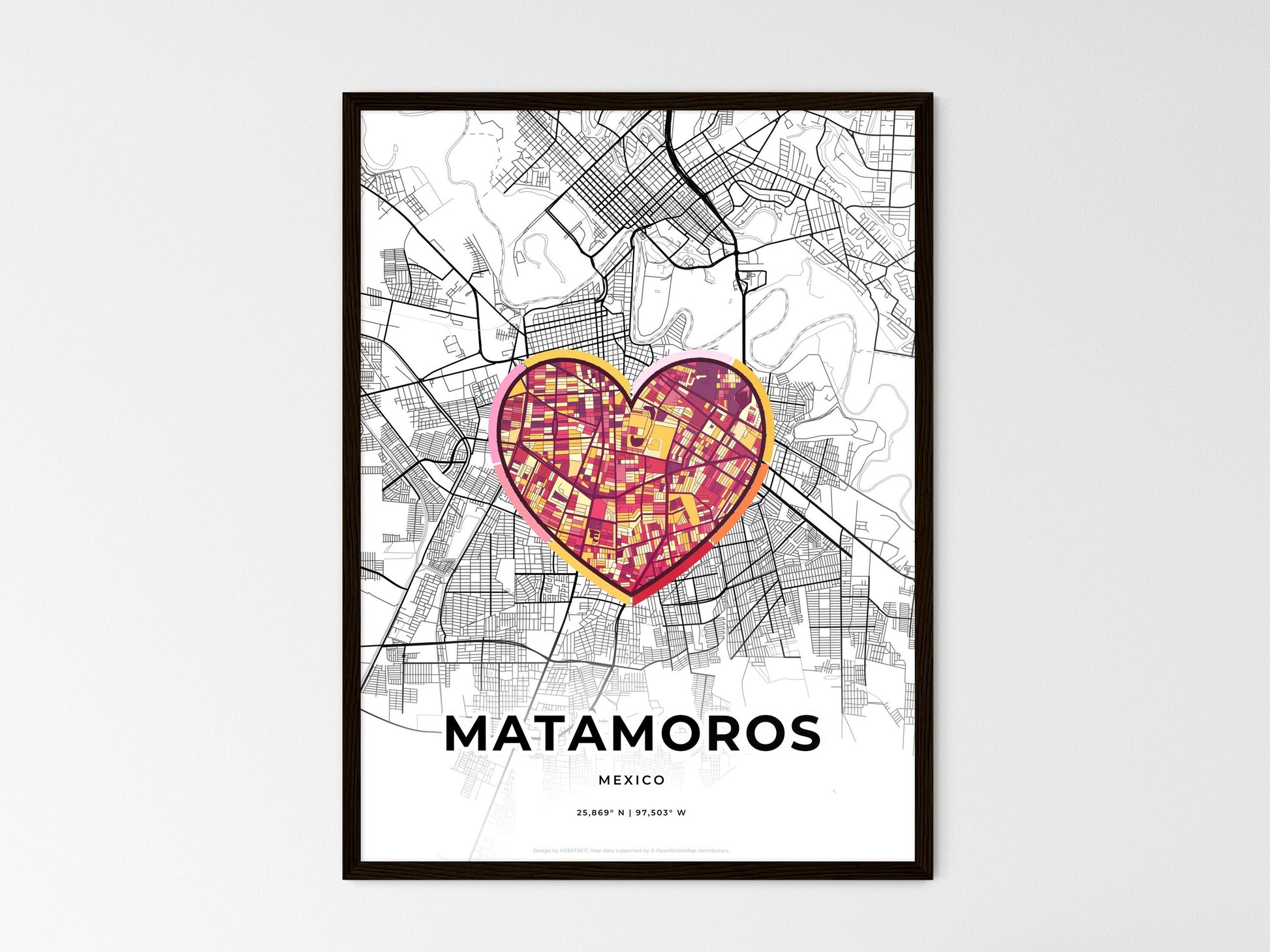 MATAMOROS MEXICO minimal art map with a colorful icon. Where it all began, Couple map gift. Style 2