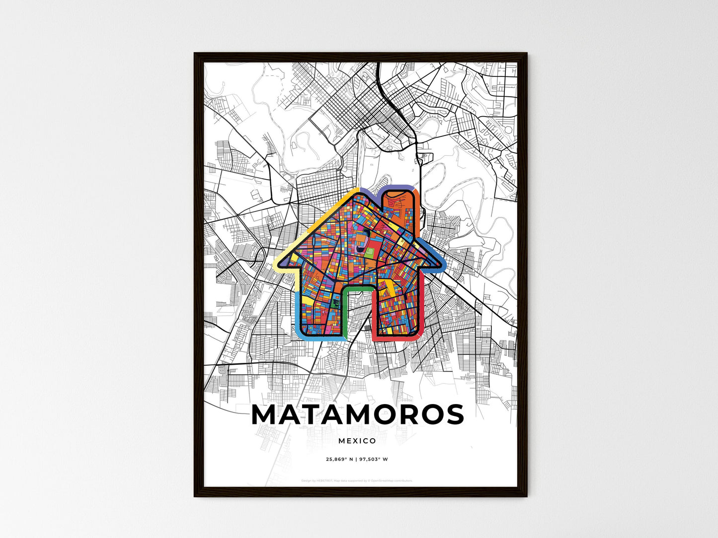 MATAMOROS MEXICO minimal art map with a colorful icon. Where it all began, Couple map gift. Style 3