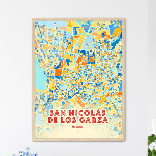 Colorful SAN NICOLÁS DE LOS GARZA MEXICO Fine Art Map Blue Orange