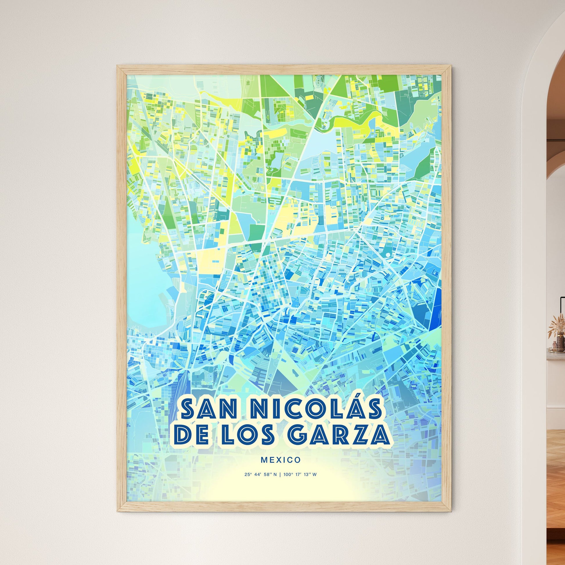 Colorful SAN NICOLÁS DE LOS GARZA MEXICO Fine Art Map Cool Blue