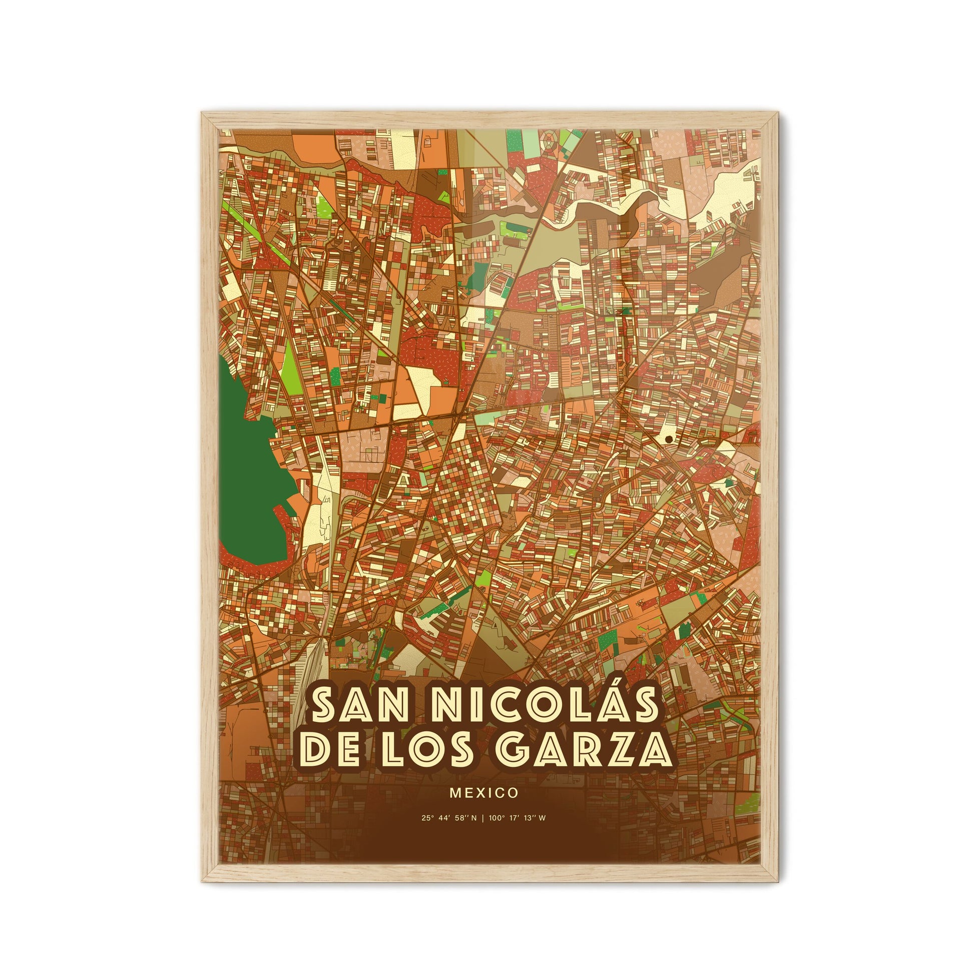 Colorful SAN NICOLÁS DE LOS GARZA MEXICO Fine Art Map Farmhouse