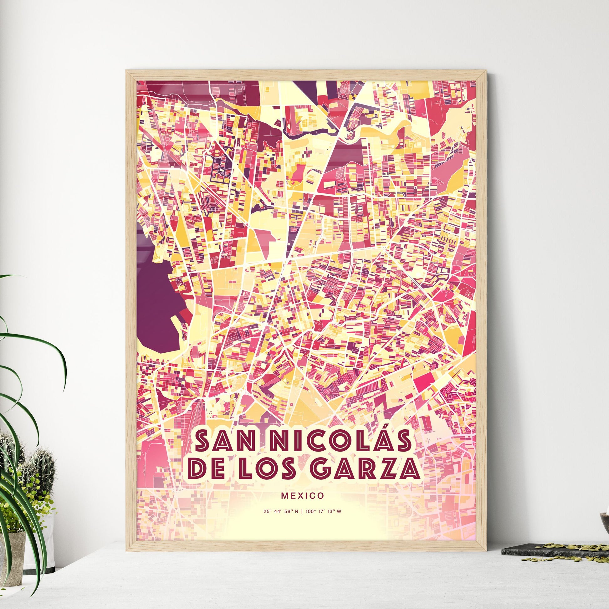 Colorful SAN NICOLÁS DE LOS GARZA MEXICO Fine Art Map Hot Red