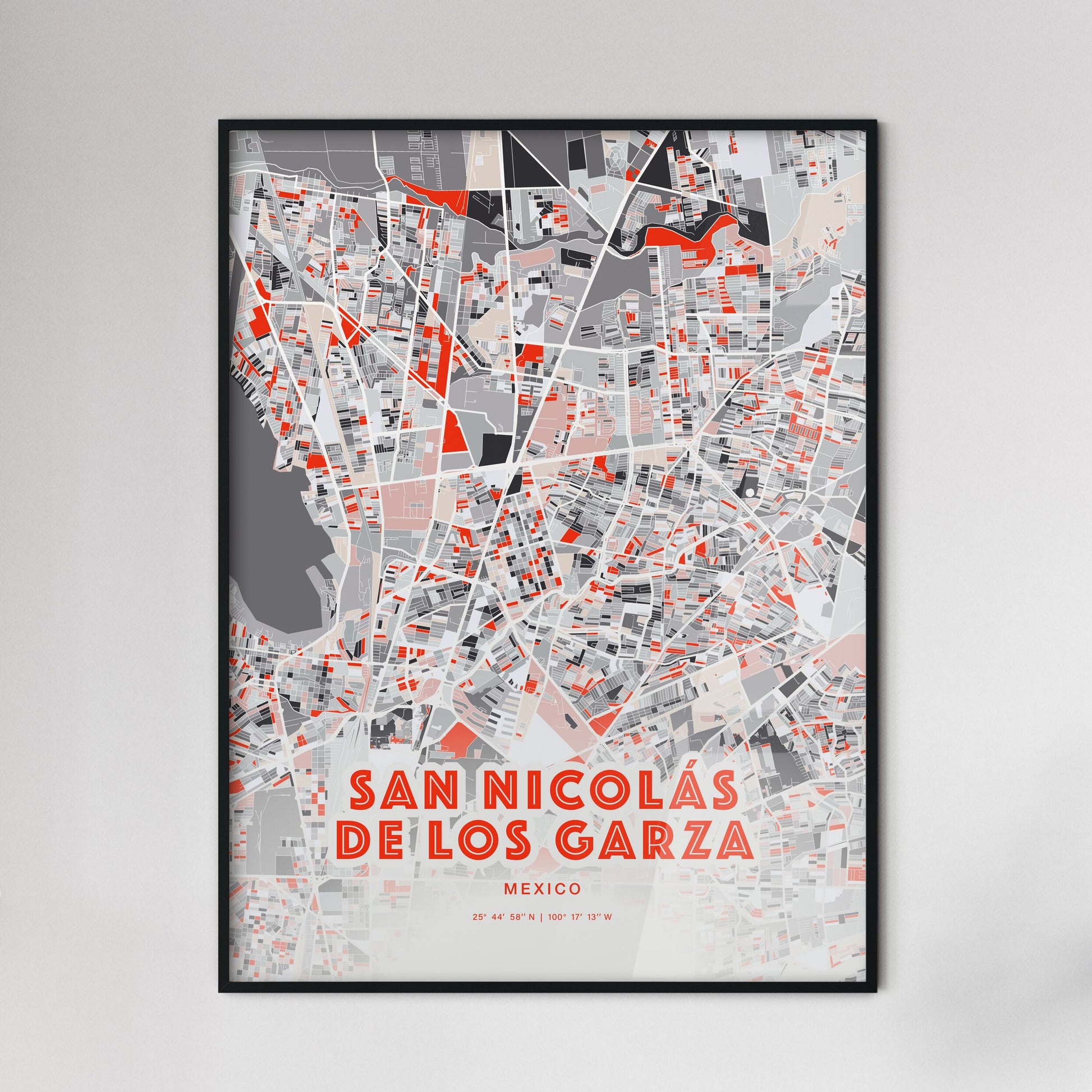 Colorful SAN NICOLÁS DE LOS GARZA MEXICO Fine Art Map Modern