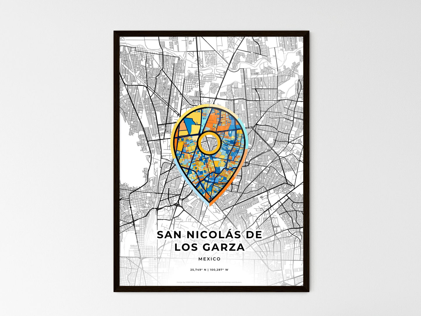 San Nicolás De Los Garza Mexico wedding art map with pointer icon