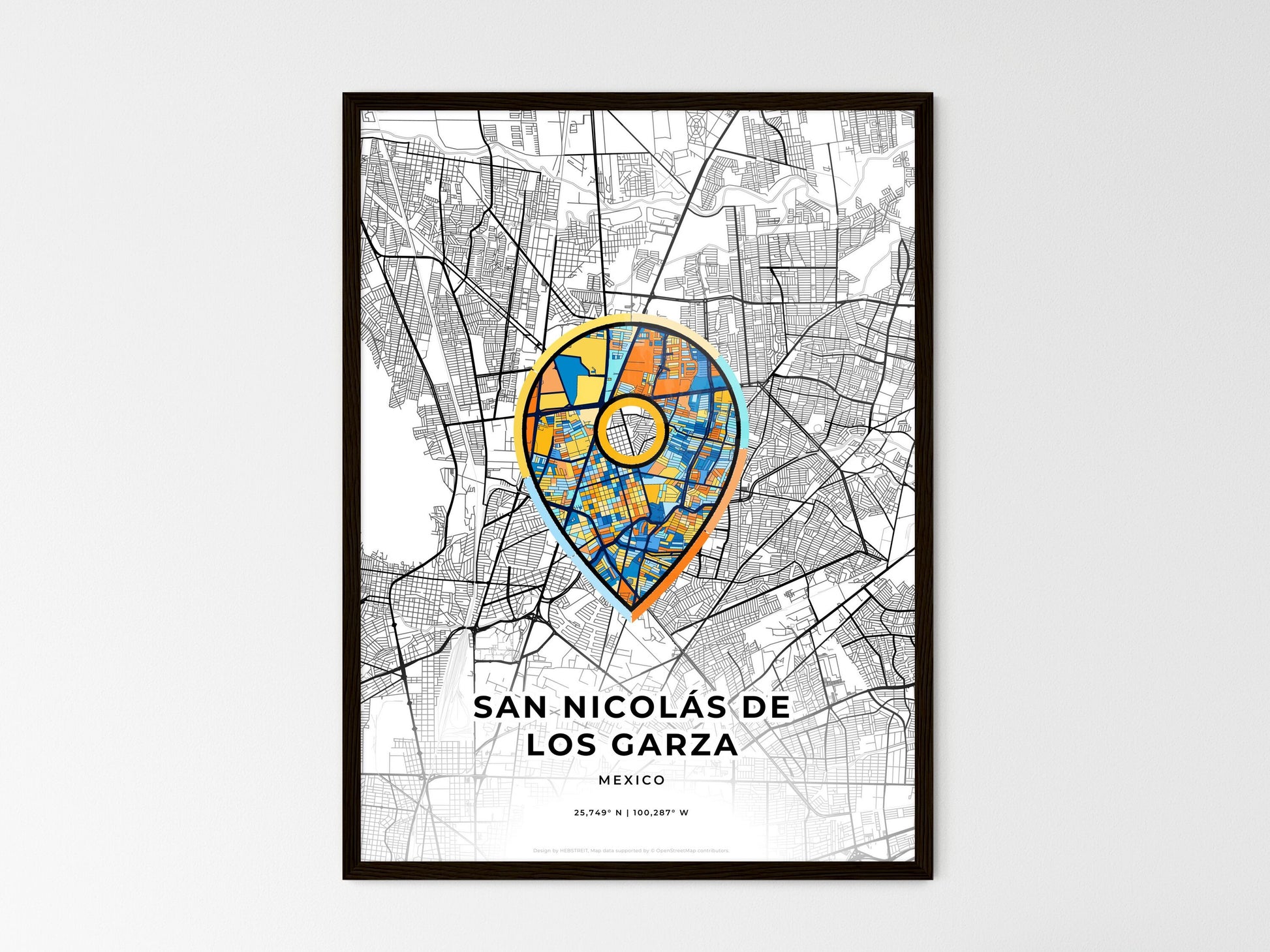 San Nicolás De Los Garza Mexico wedding art map with pointer icon