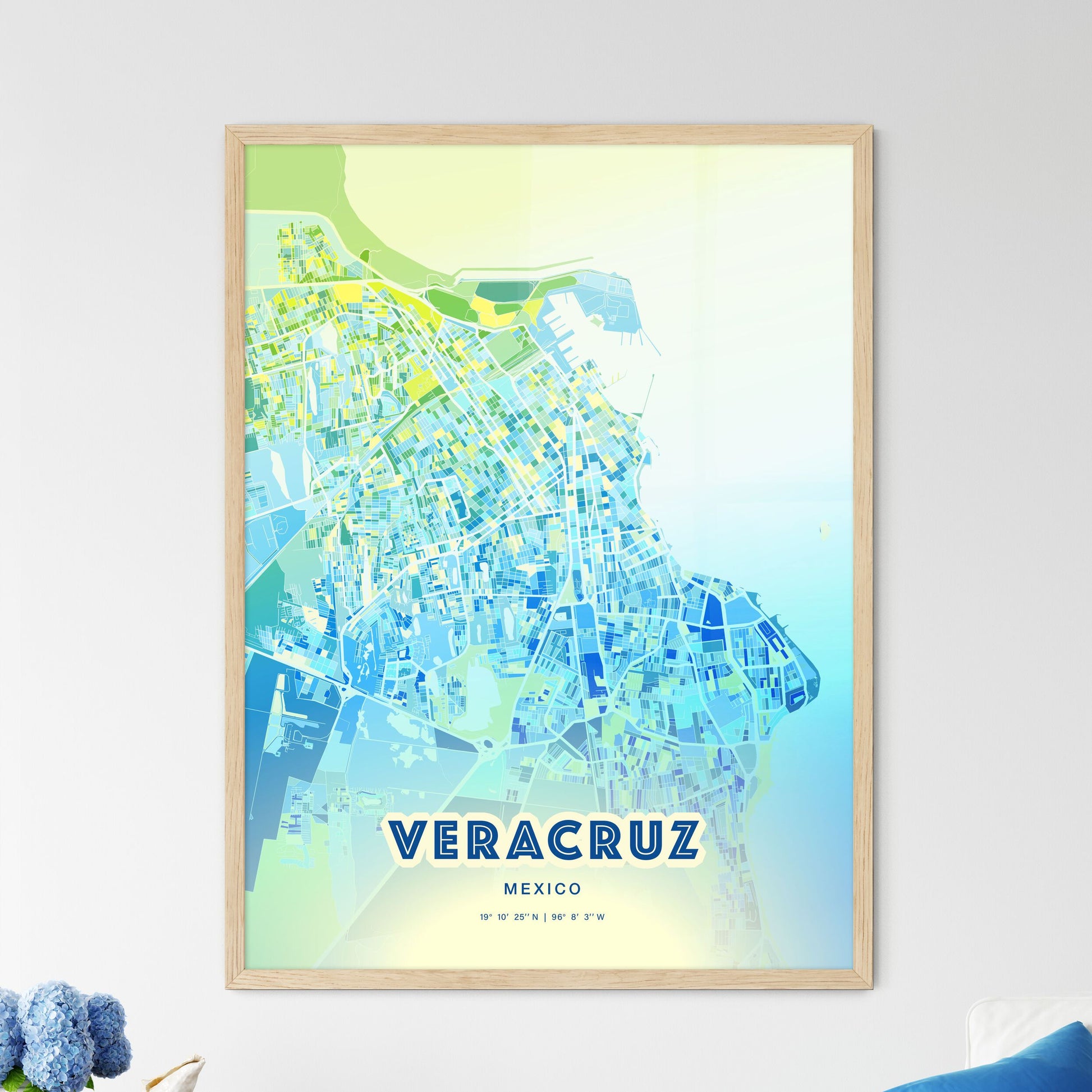 Colorful VERACRUZ MEXICO Fine Art Map Cool Blue