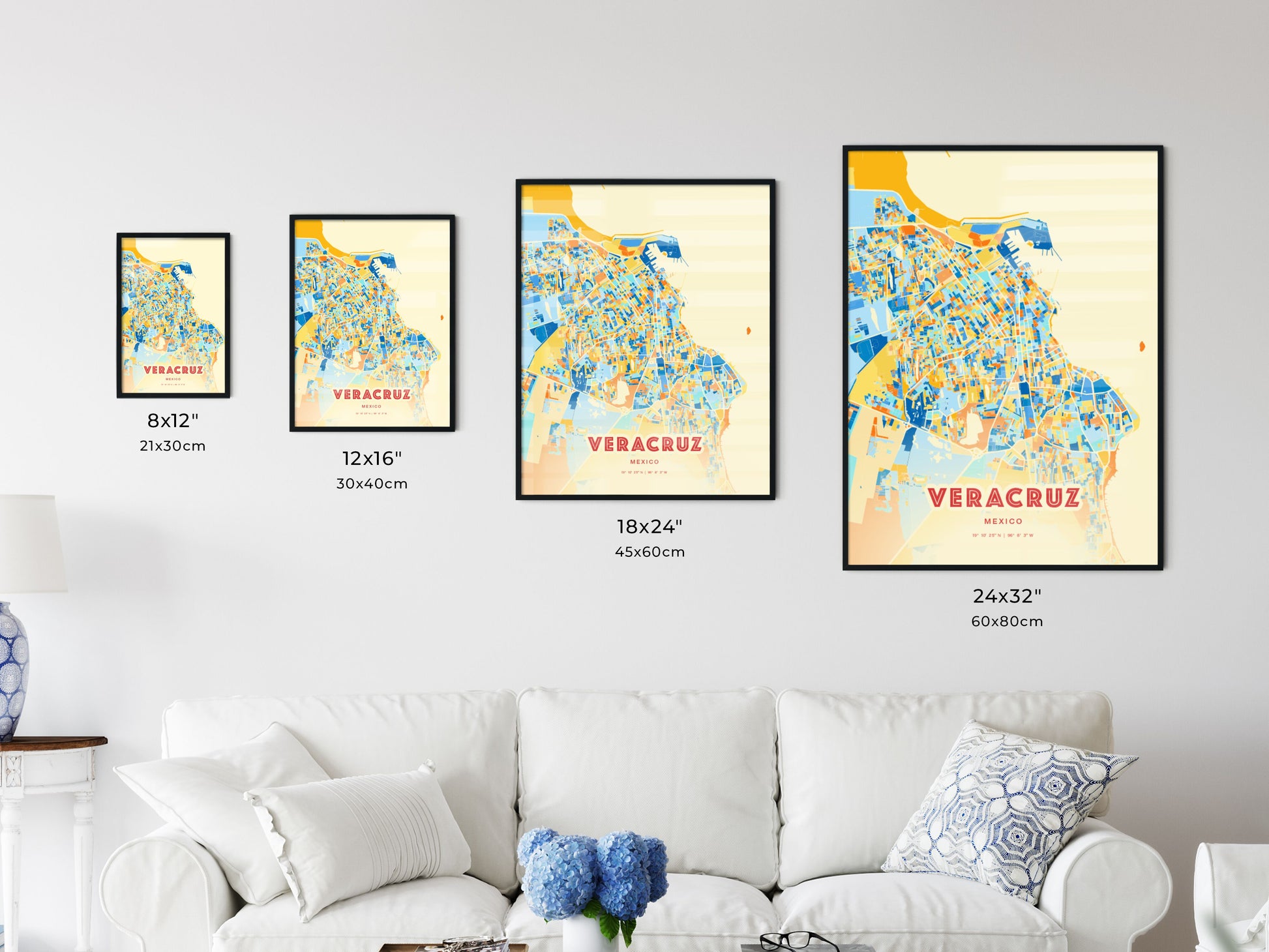 Colorful VERACRUZ MEXICO Fine Art Map Blue Orange