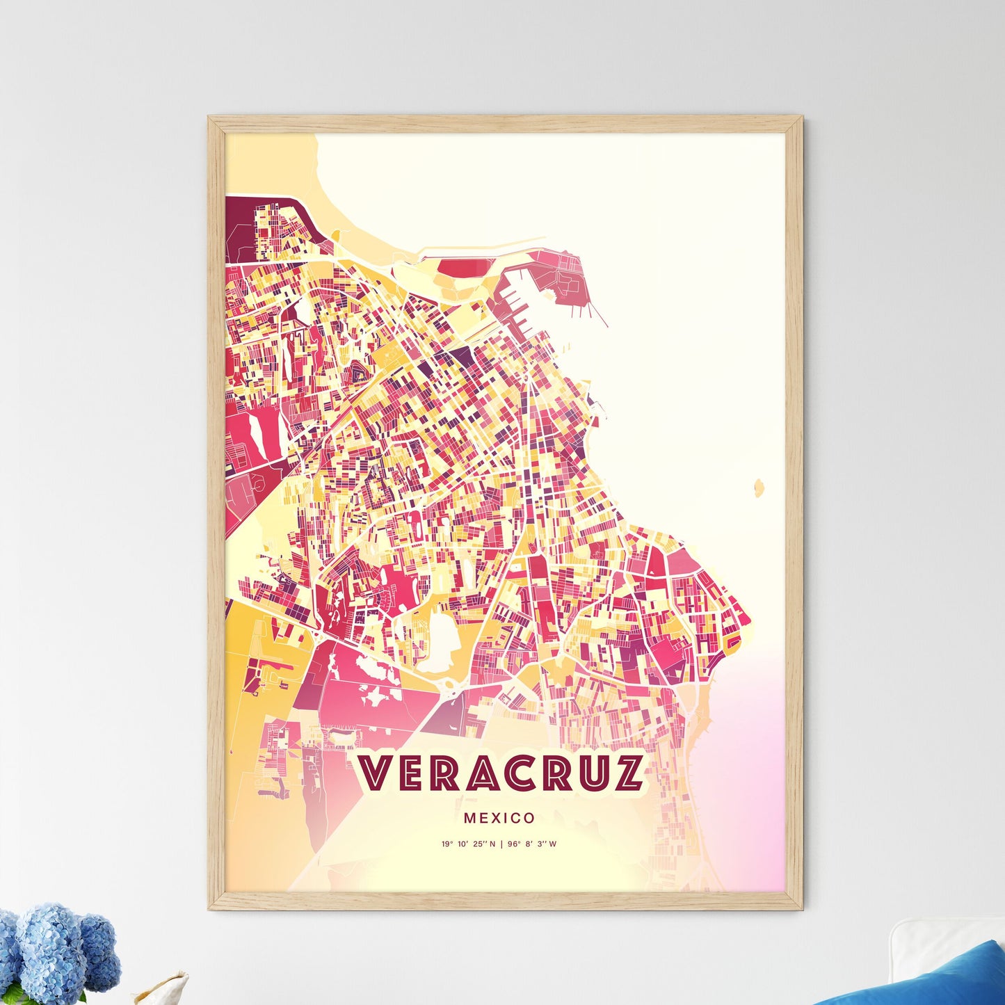 Colorful VERACRUZ MEXICO Fine Art Map Hot Red