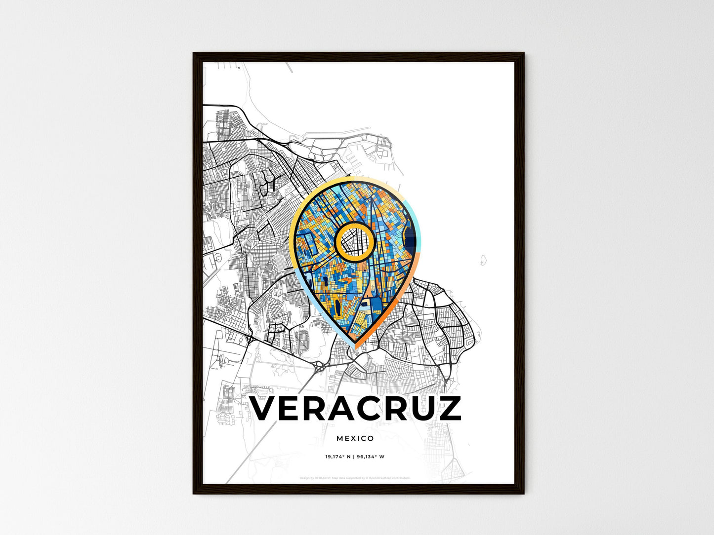 Veracruz Mexico wedding art map with pointer icon