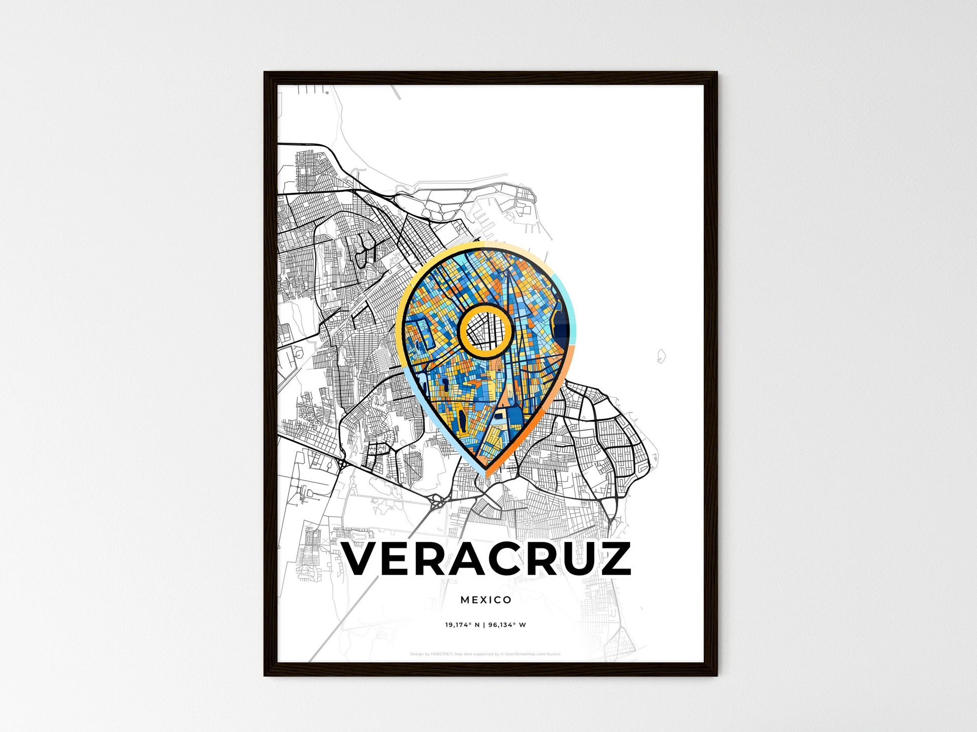 Veracruz Mexico wedding art map with pointer icon