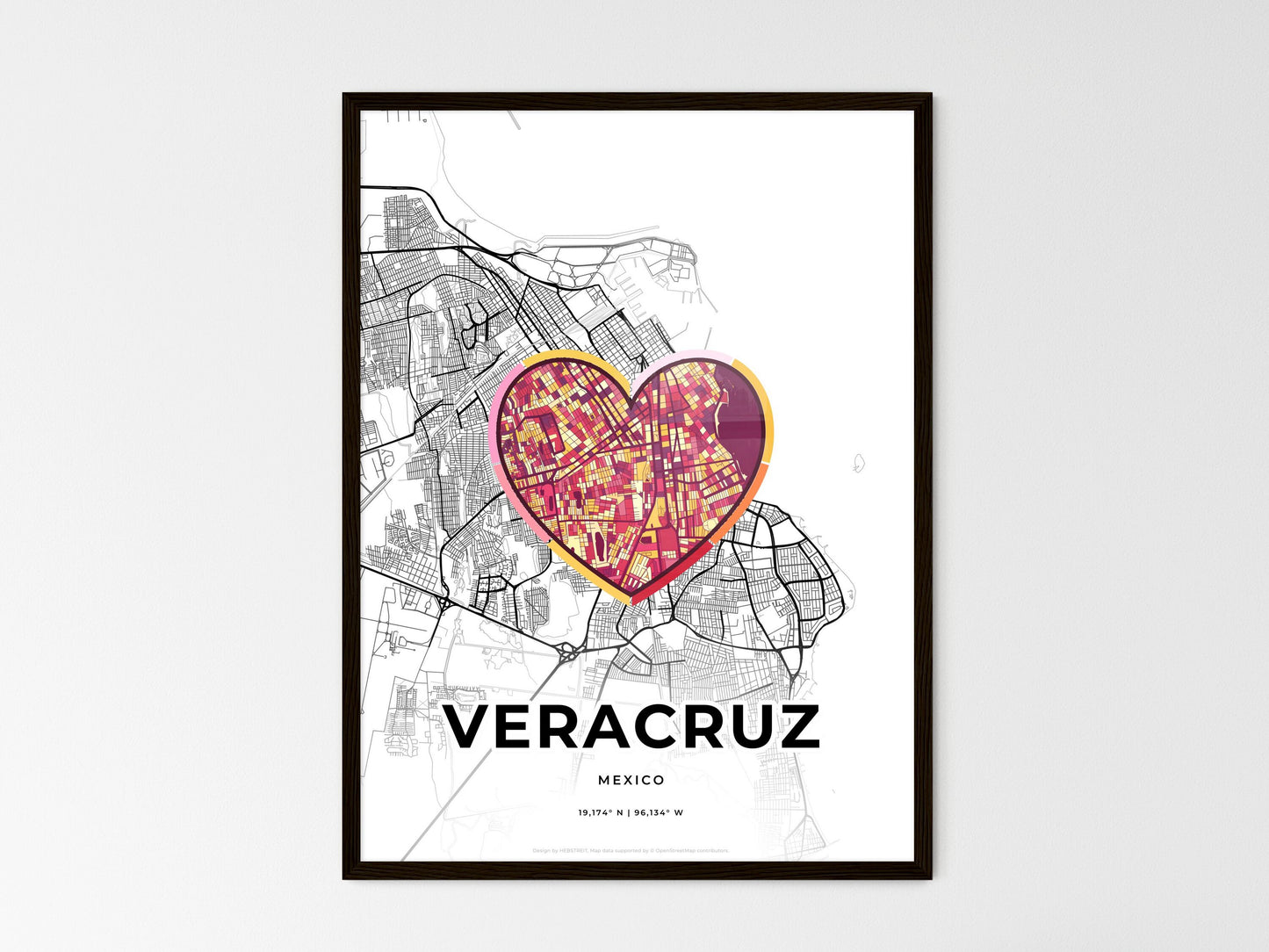Veracruz Mexico wedding art map with heart icon