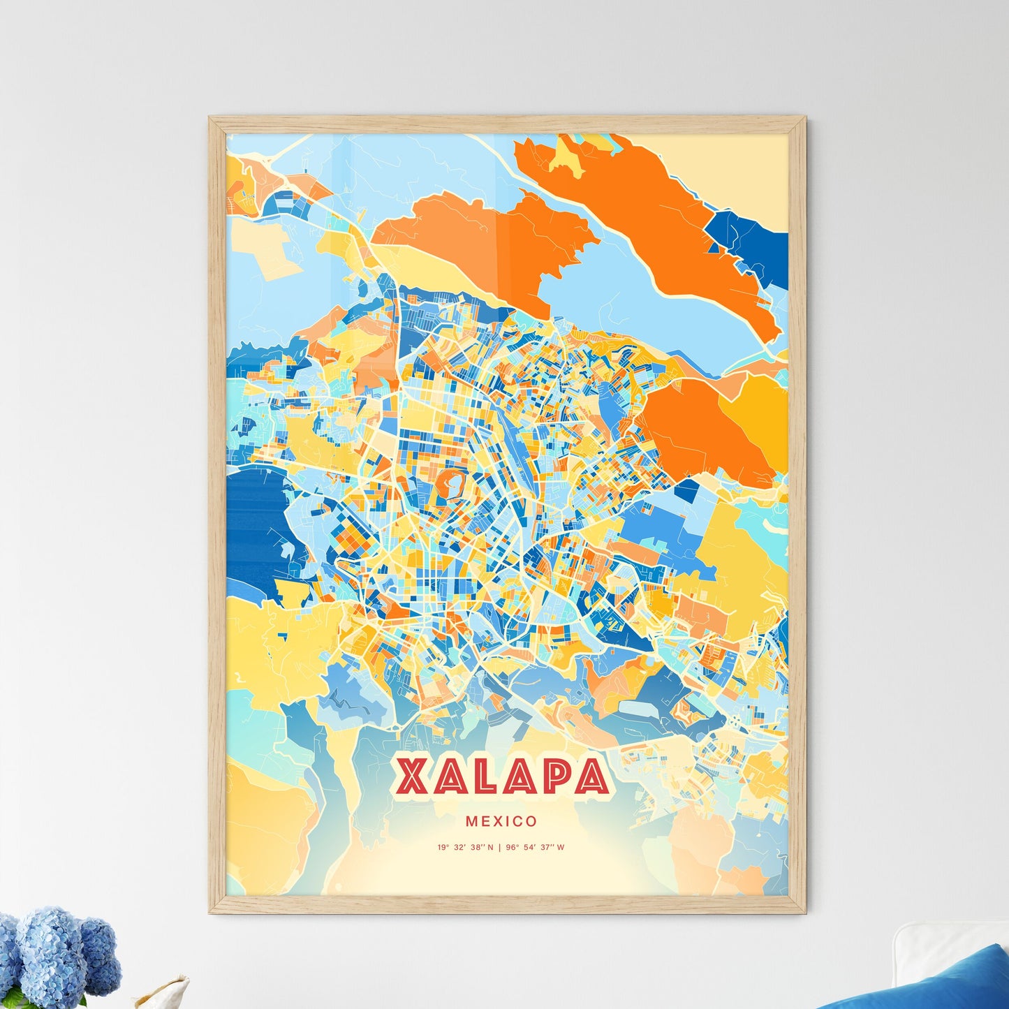 Colorful XALAPA MEXICO Fine Art Map Blue Orange