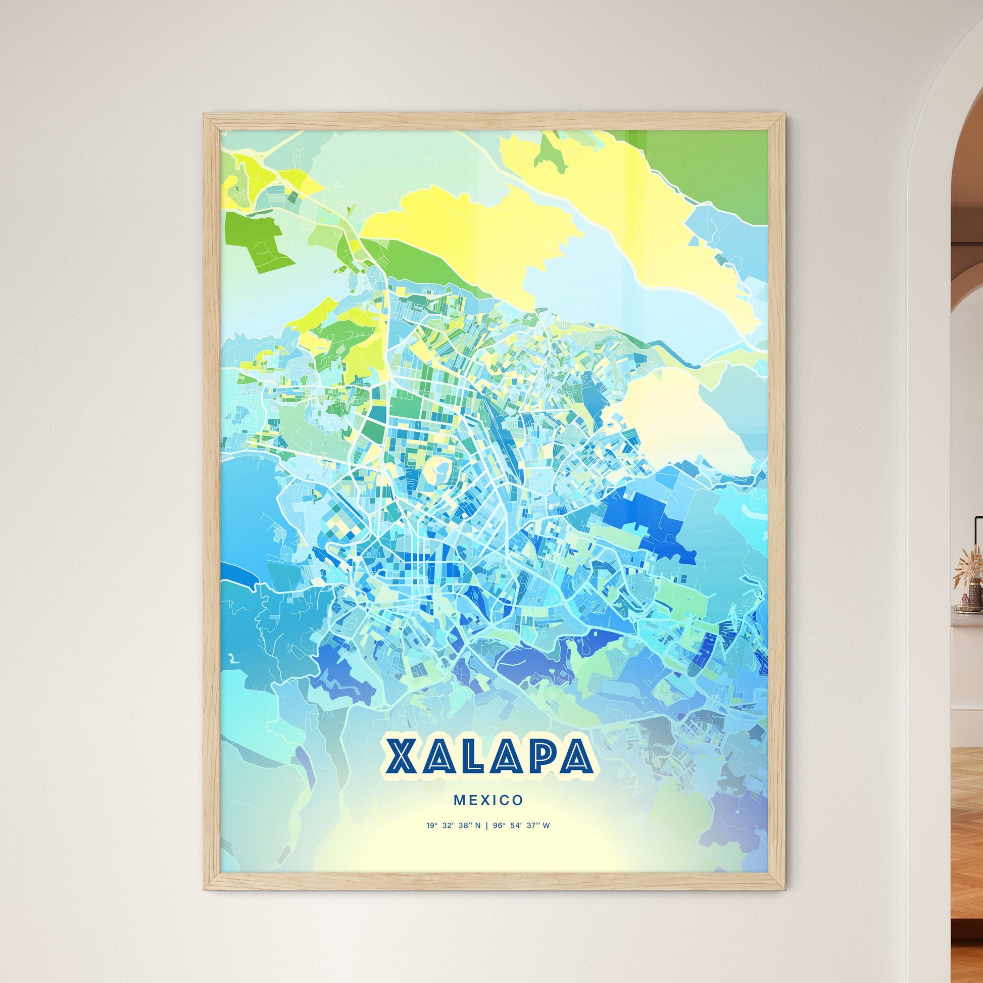 Colorful XALAPA MEXICO Fine Art Map Cool Blue