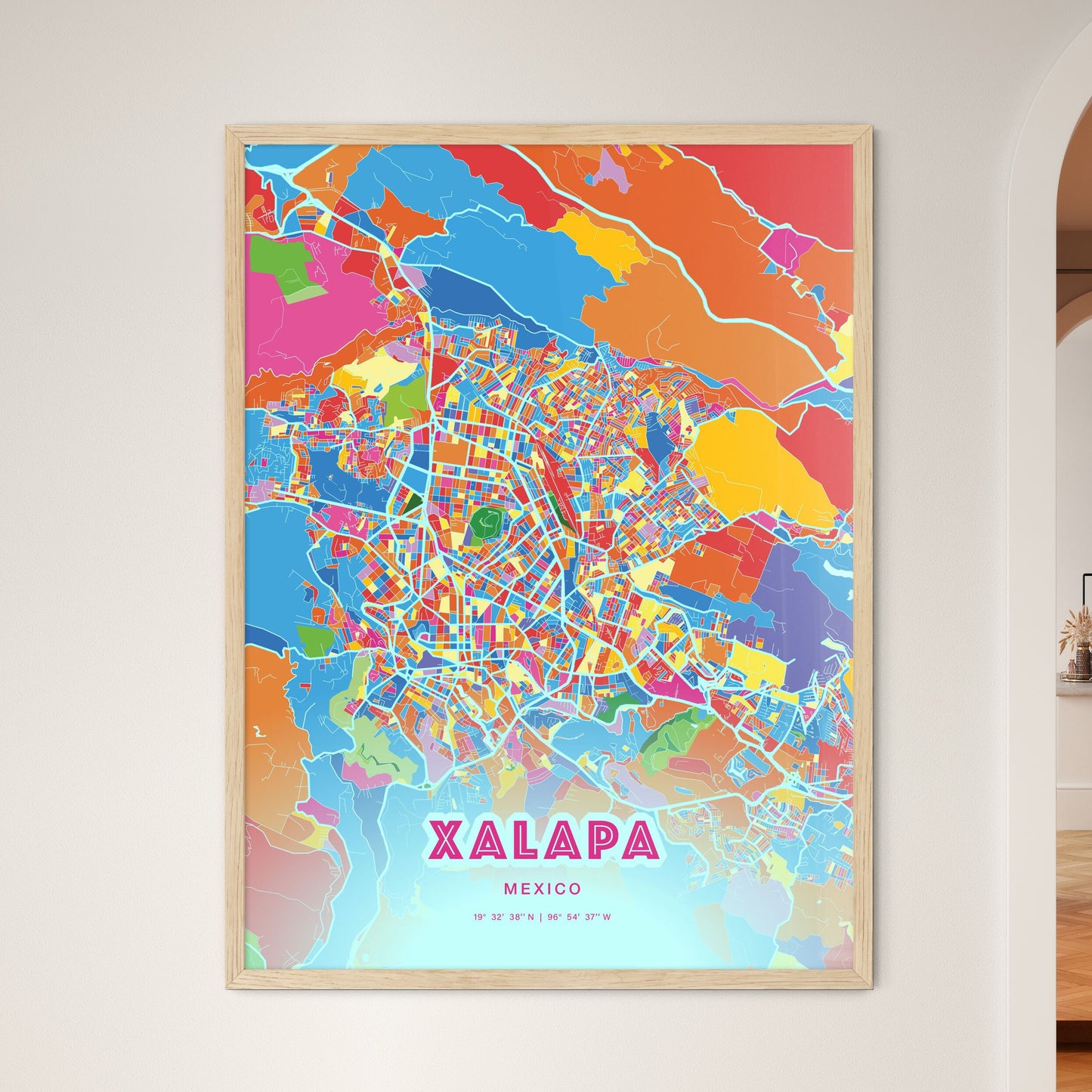 Colorful XALAPA MEXICO Fine Art Map Crazy Colors